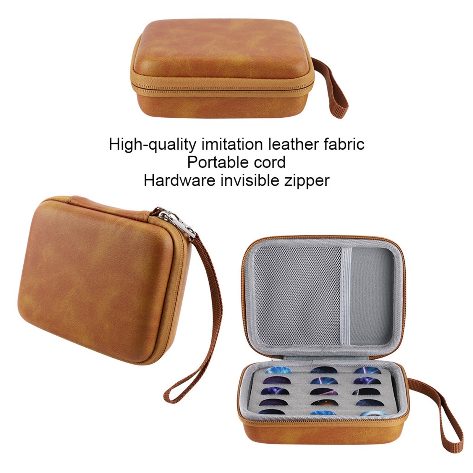 Leather Guitar Picks Holder Case Plectrums Bag for Guitar Pick Orange Yellow