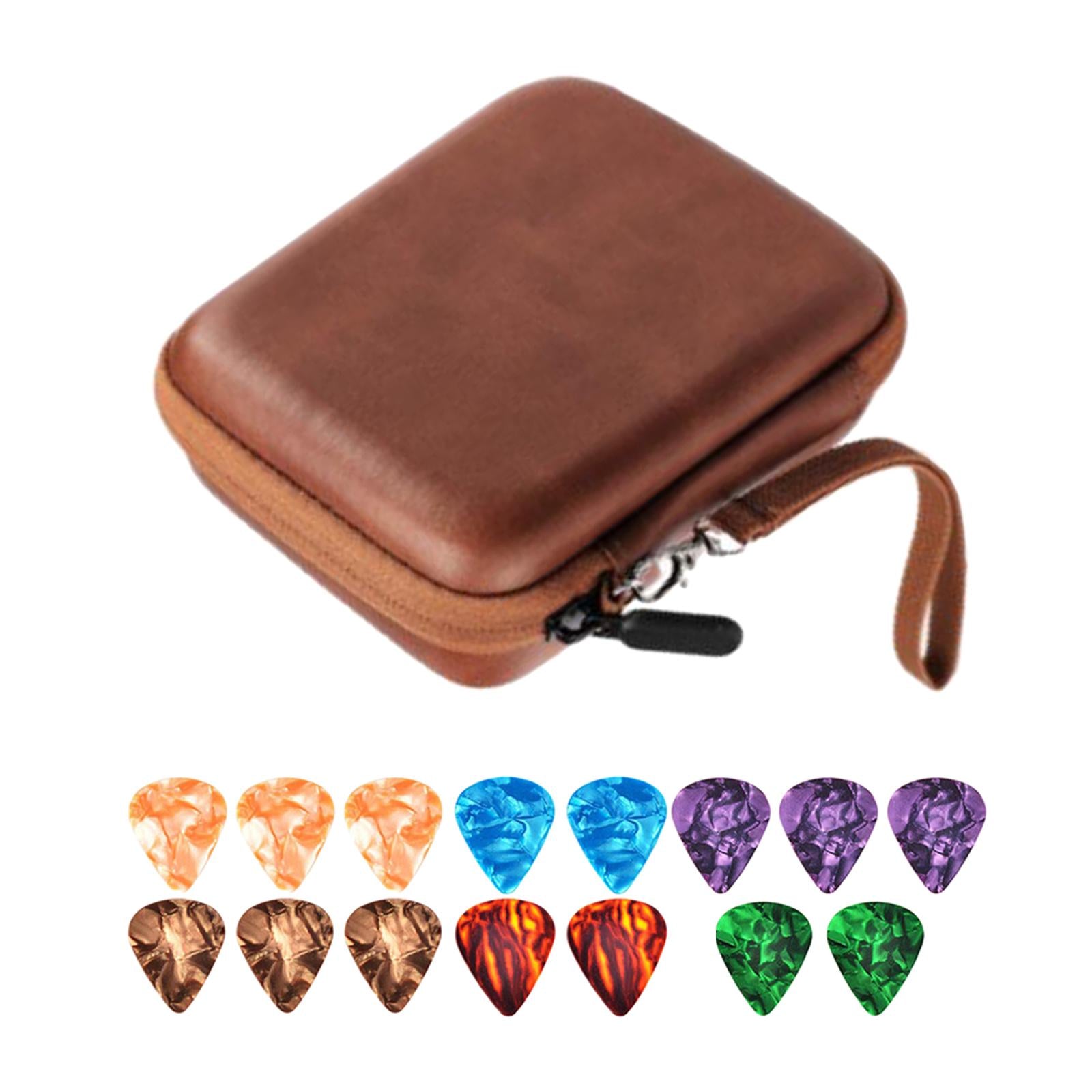 Leather Guitar Picks Holder Case Plectrums Bag for Guitar Pick Brown