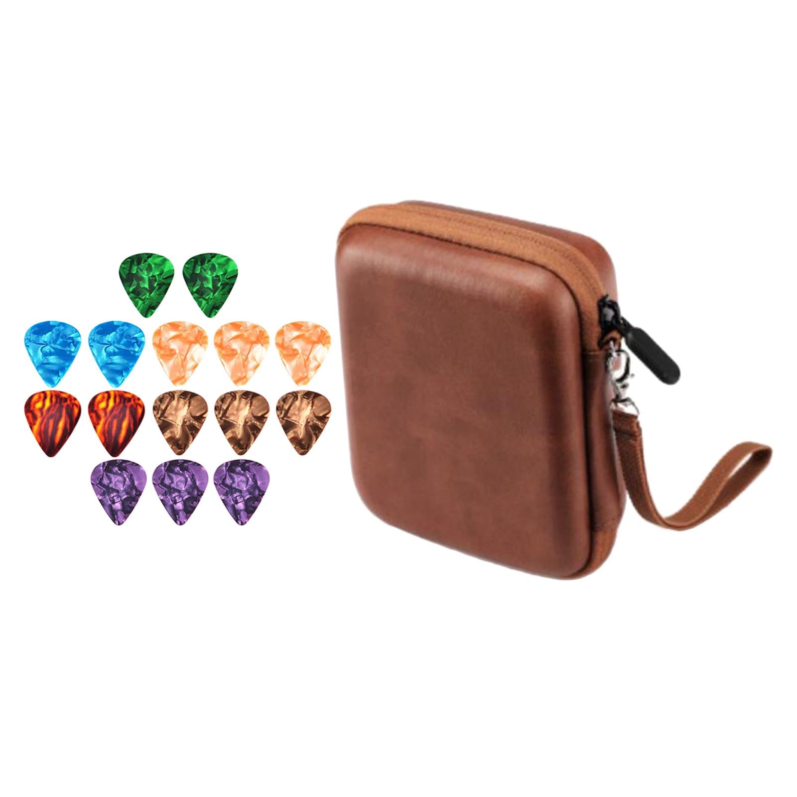 Leather Guitar Picks Holder Case Plectrums Bag for Guitar Pick Brown