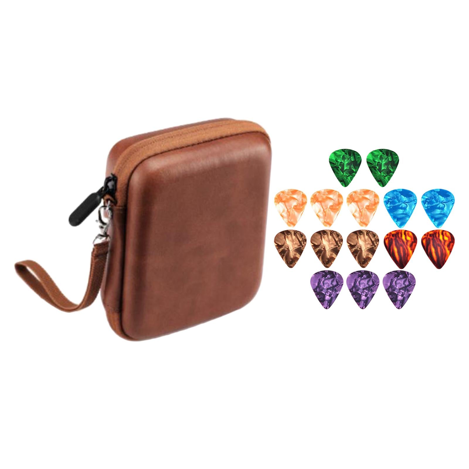 Leather Guitar Picks Holder Case Plectrums Bag for Guitar Pick Brown
