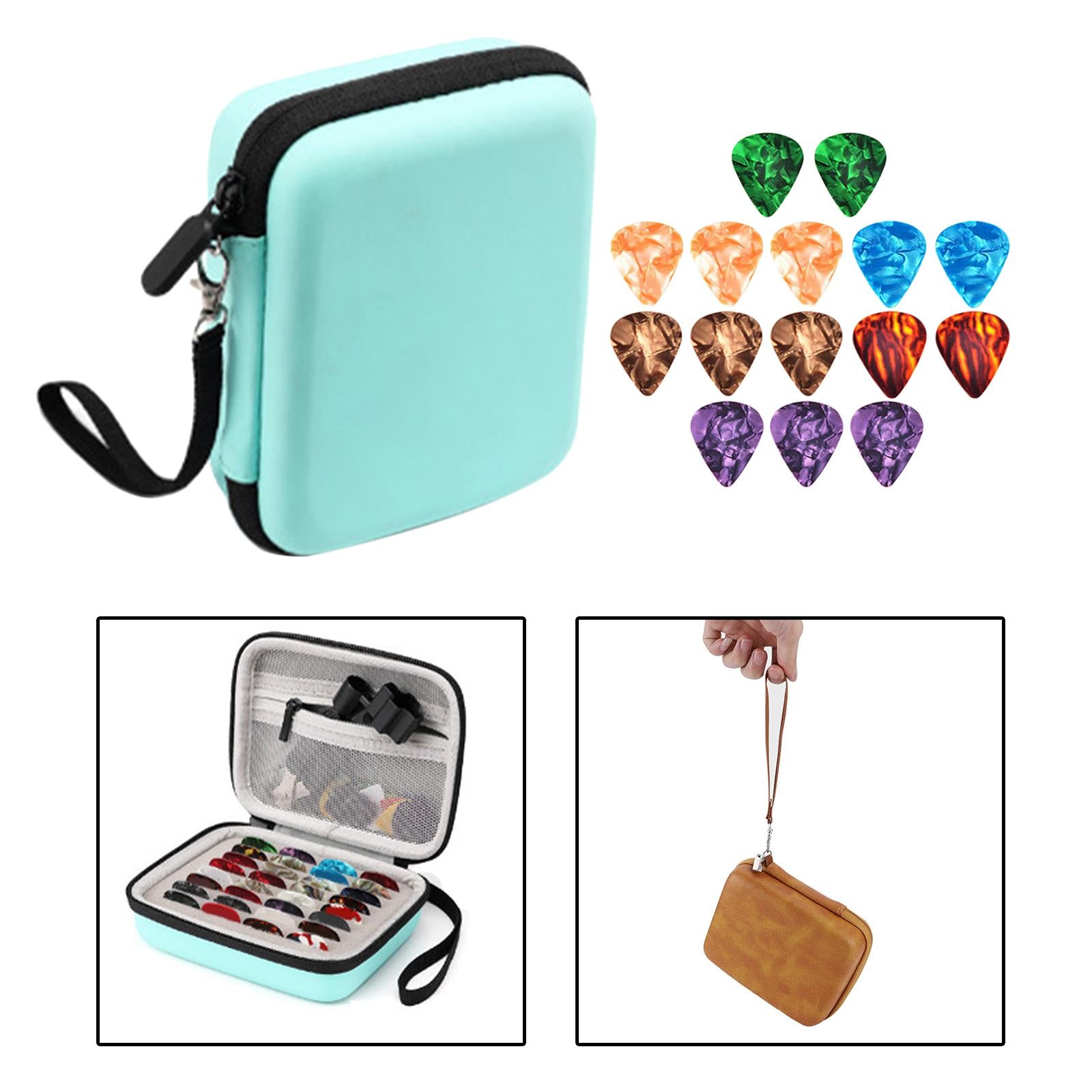 Leather Guitar Picks Holder Case Plectrums Bag for Guitar Pick Blue