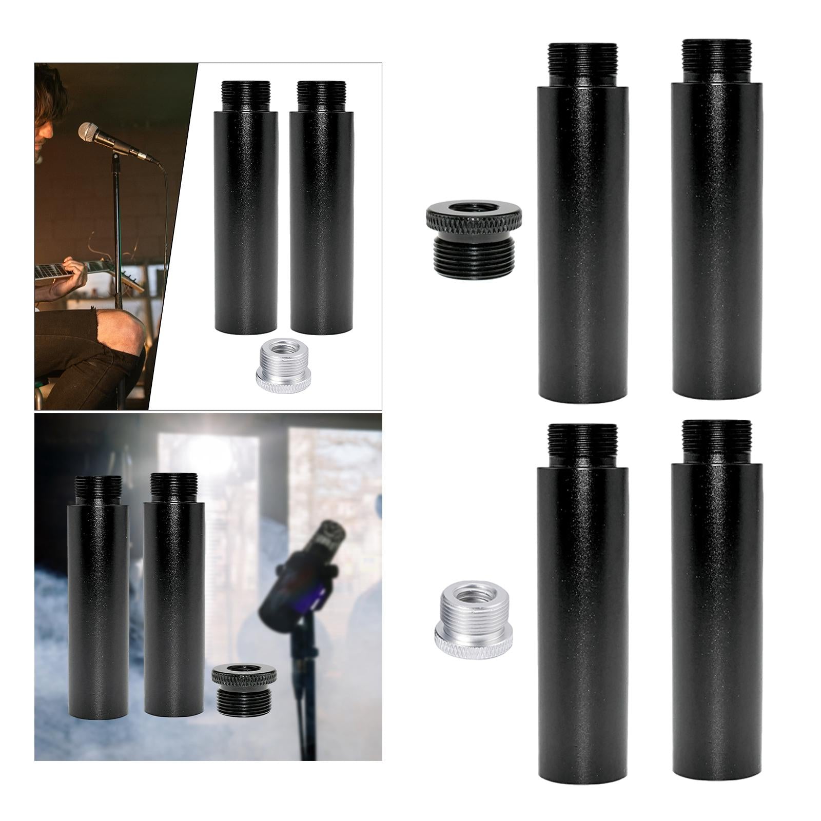 2x Aluminum Alloy Mic Stand Extension Tube & Metal Adapter for Arm Stand F5A