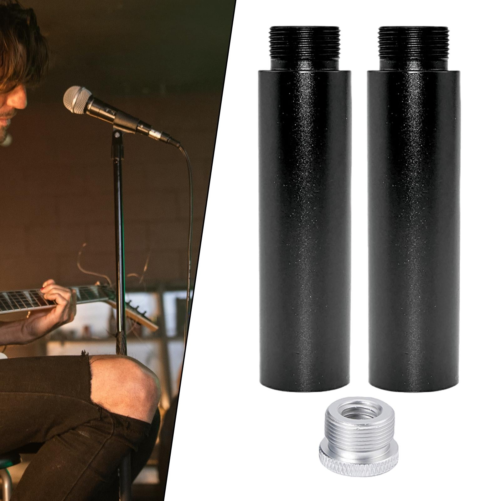 2x Aluminum Alloy Mic Stand Extension Tube & Metal Adapter for Arm Stand F5B