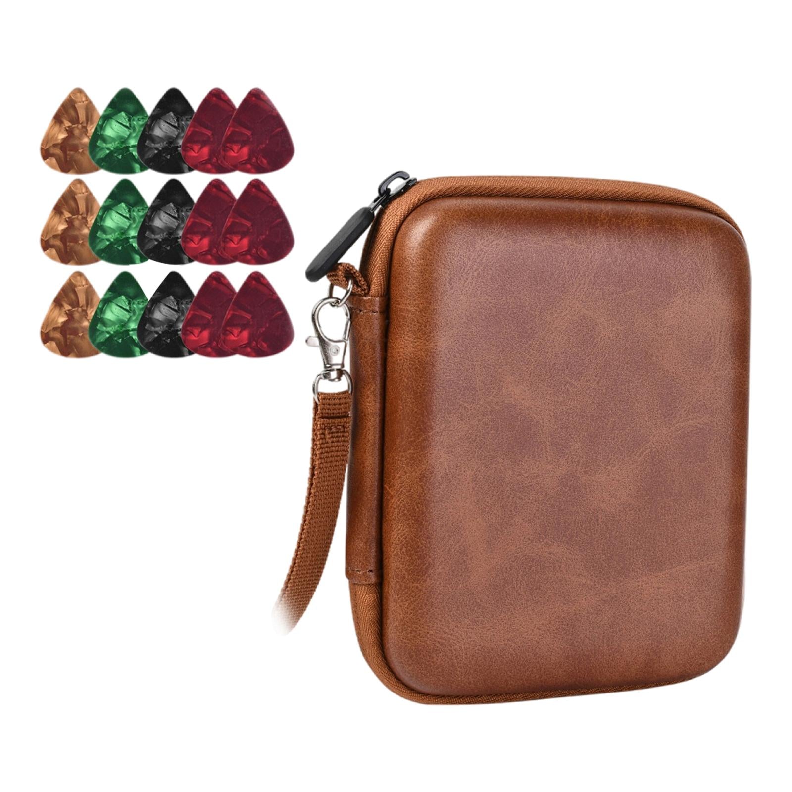 Guitar Pick Holder W/ 15 Guitar Picks Multi-Function Universal Protective Brown