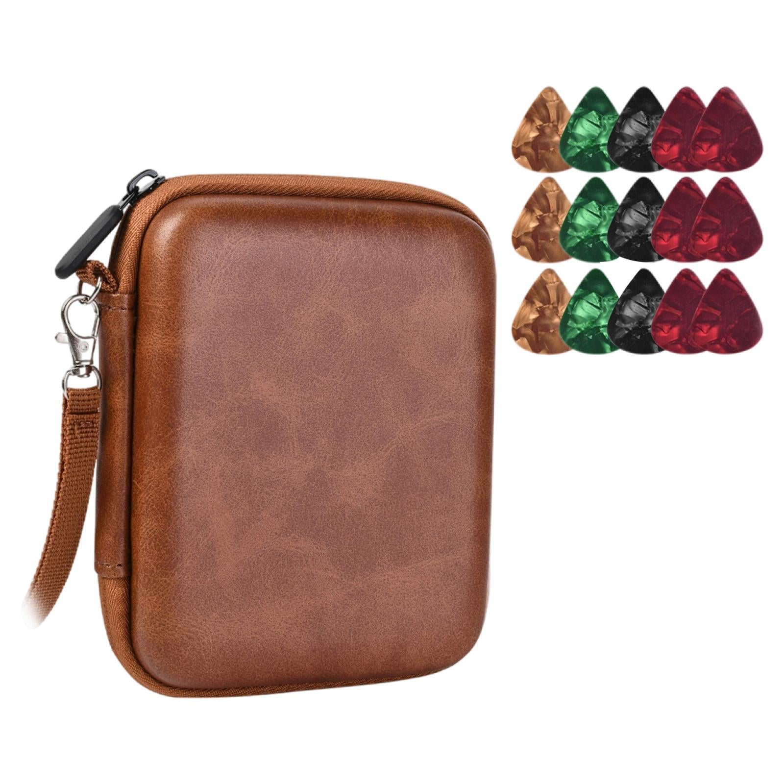 Guitar Pick Holder W/ 15 Guitar Picks Multi-Function Universal Protective Brown