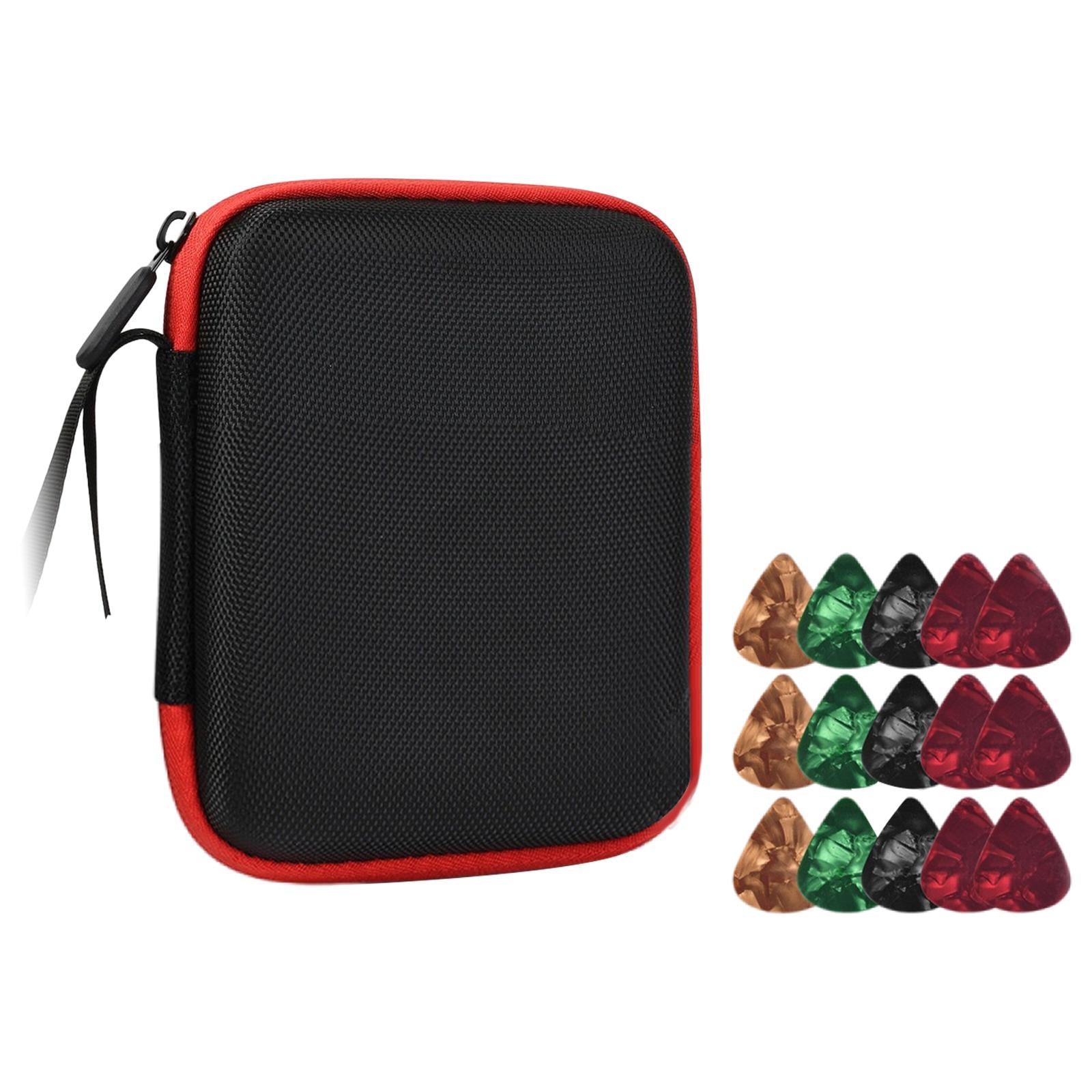 Guitar Pick Holder W/ 15 Guitar Picks Multi-Function Universal Protective Black Red