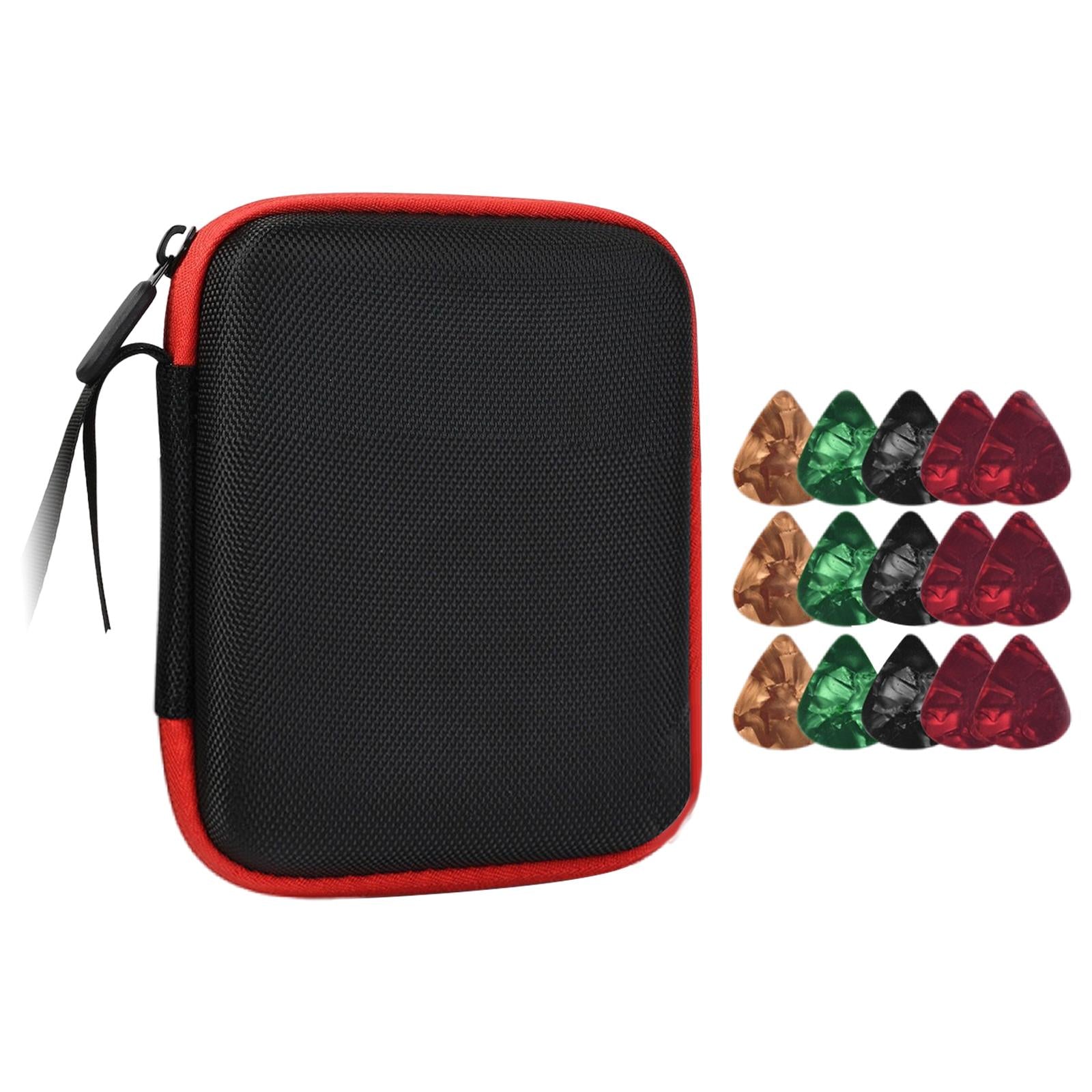 Guitar Pick Holder W/ 15 Guitar Picks Multi-Function Universal Protective Black Red