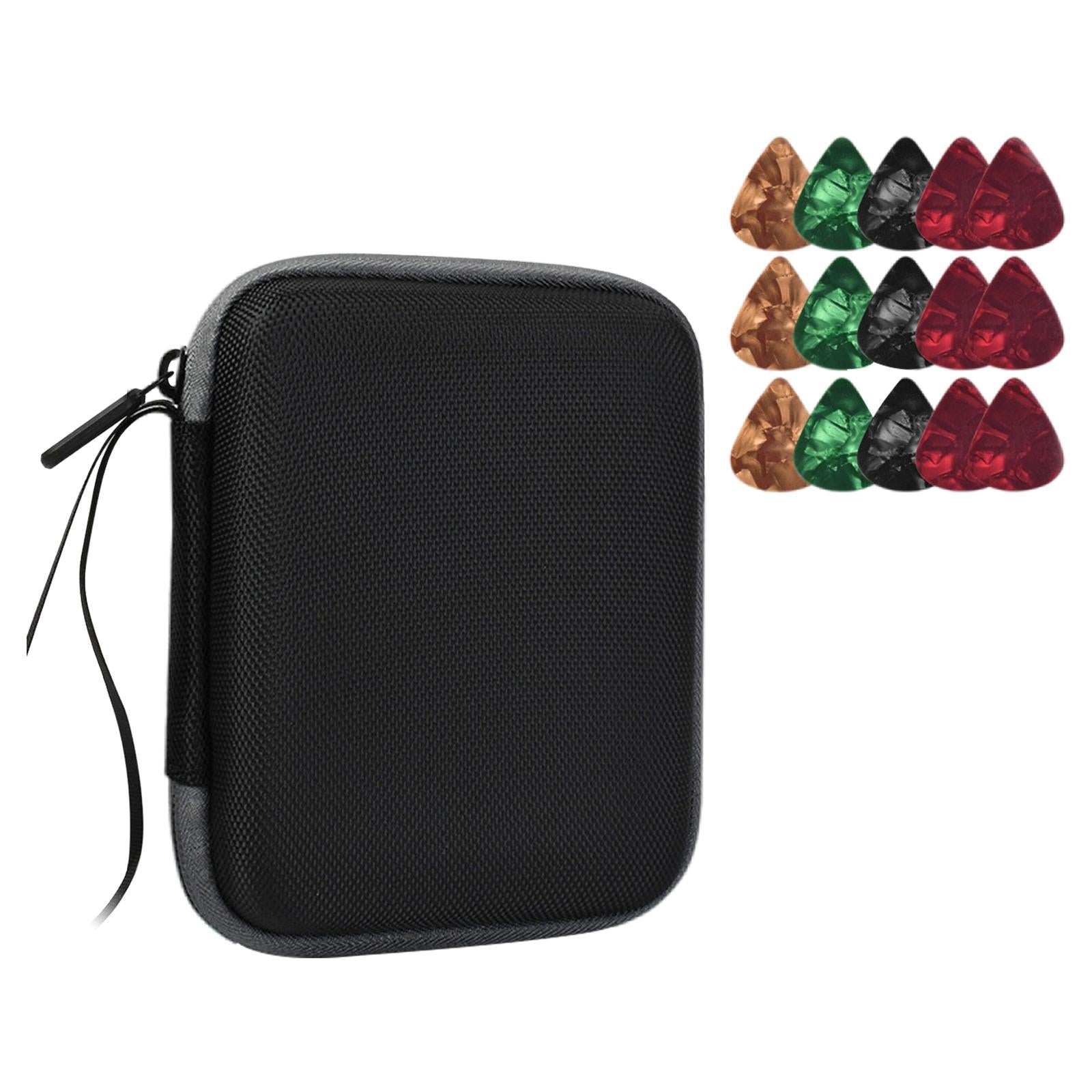 Guitar Pick Holder W/ 15 Guitar Picks Multi-Function Universal Protective Black Grey