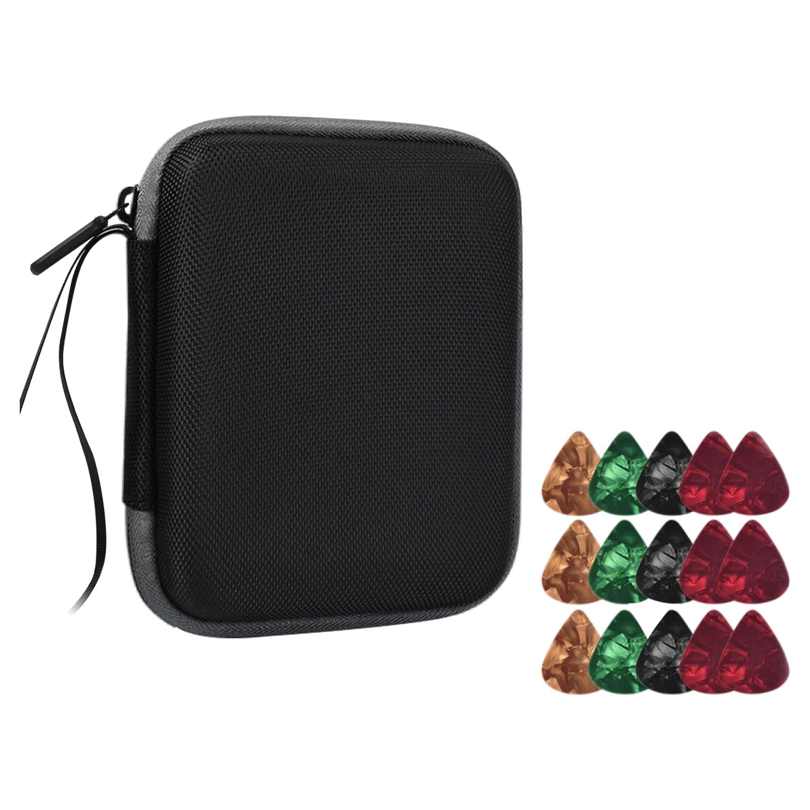 Guitar Pick Holder W/ 15 Guitar Picks Multi-Function Universal Protective Black Grey