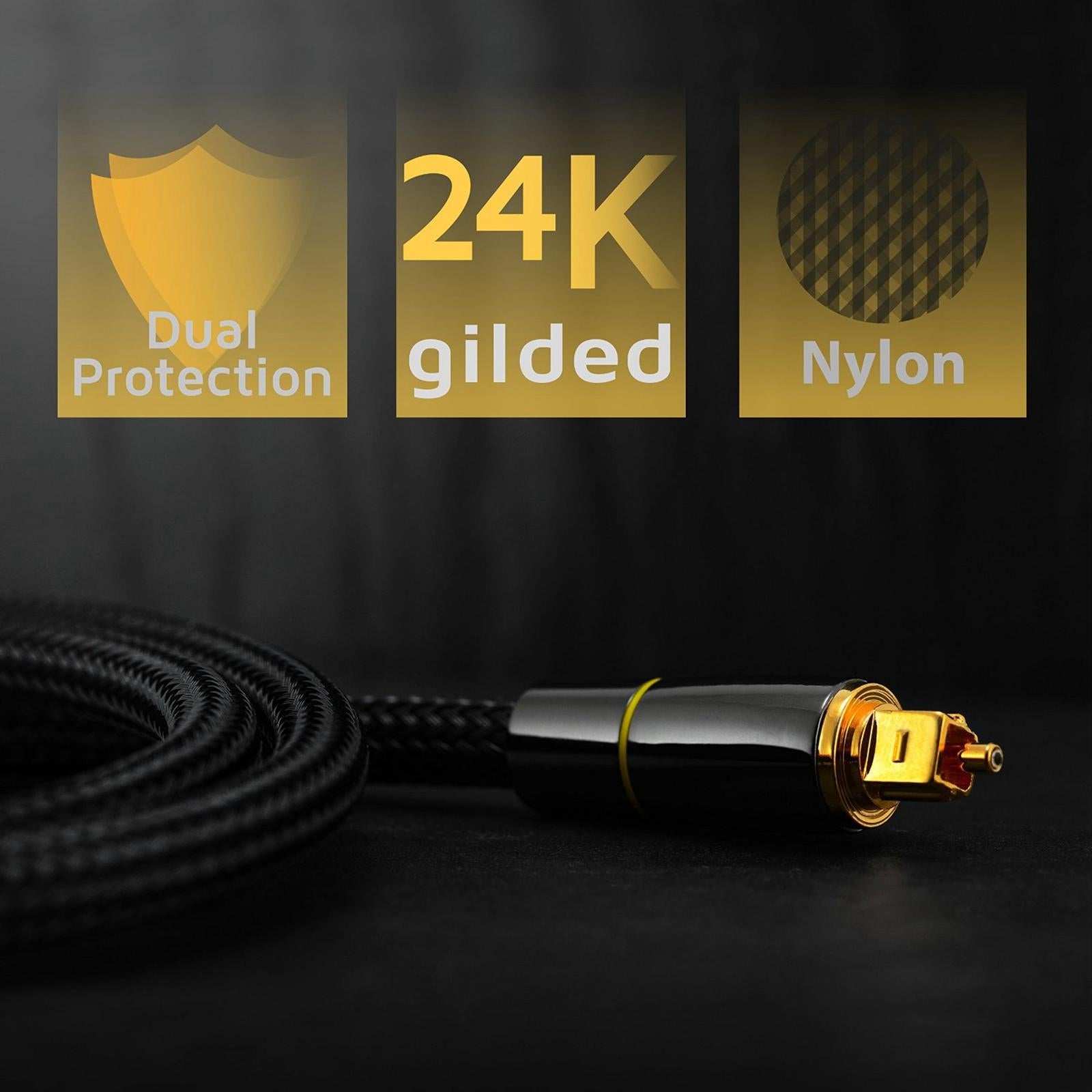 Optical Audio Cable Nylon Braided Male to Male for Soundbar Blue Ray Player thread circle 10m