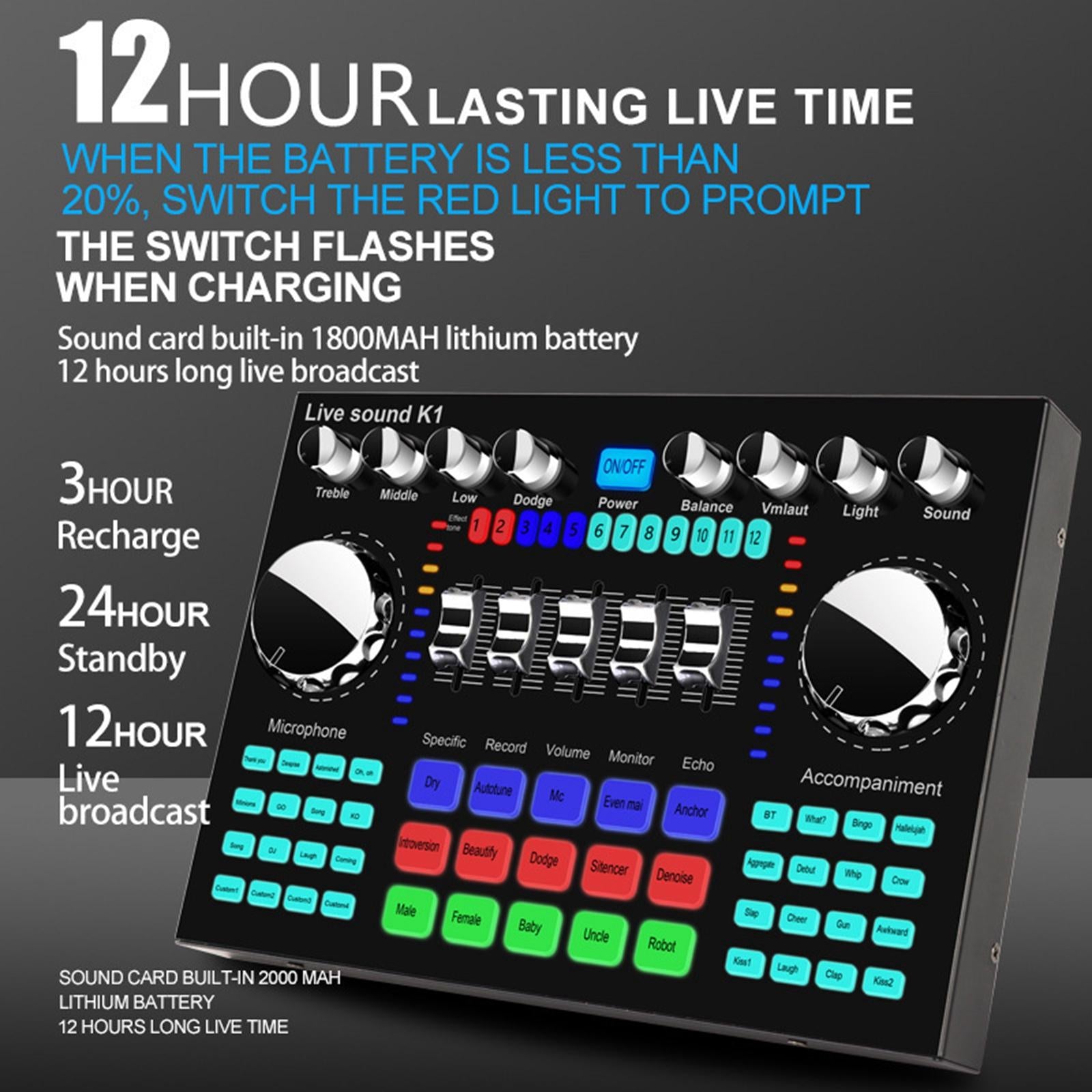 Bluetooth 5.0 External Live Sound Card 27 Effects for Games Podcasting