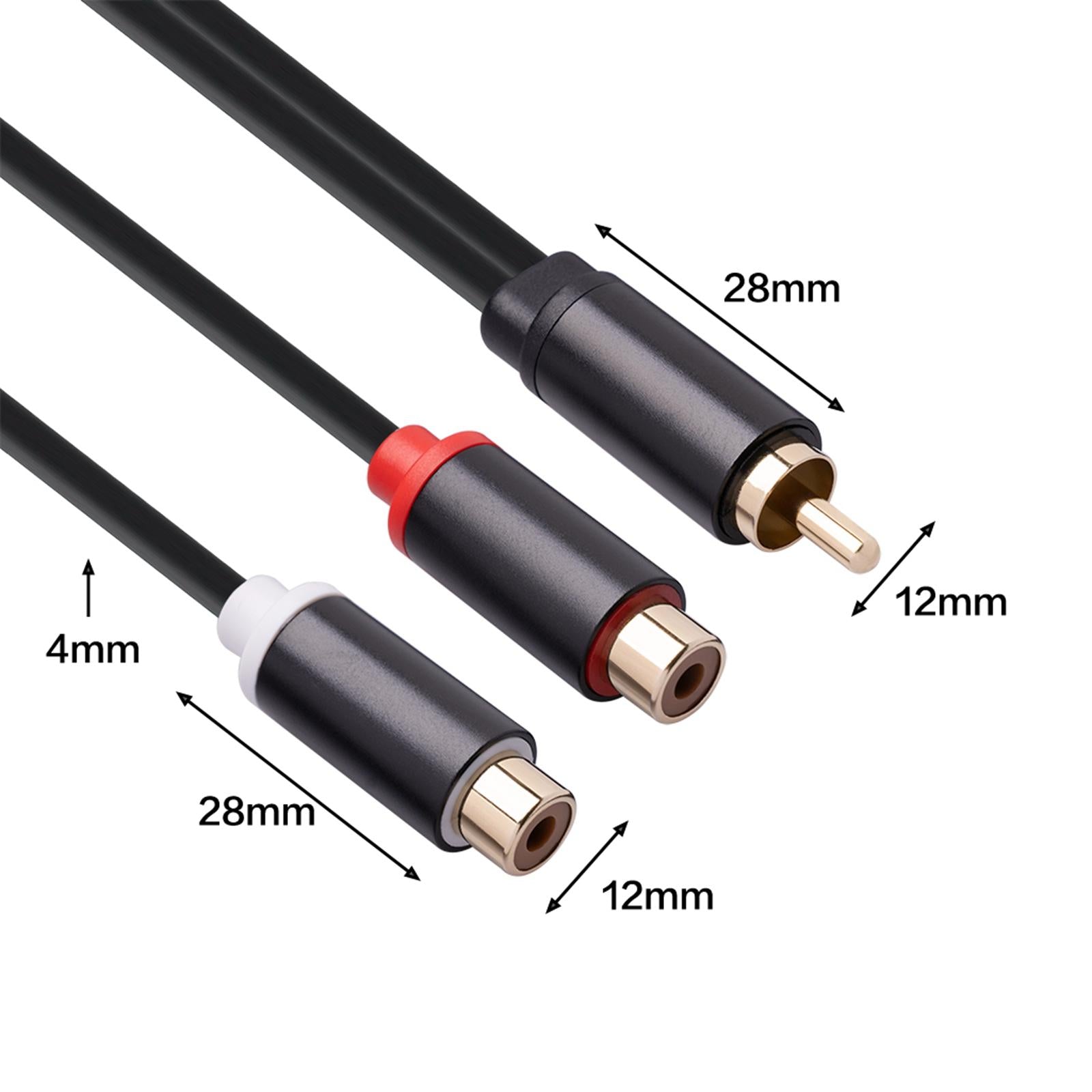 RCA to Dual RCA Cable 11.8 Female to Male 2-Way Transmission for Stereo Male to 2 Female"