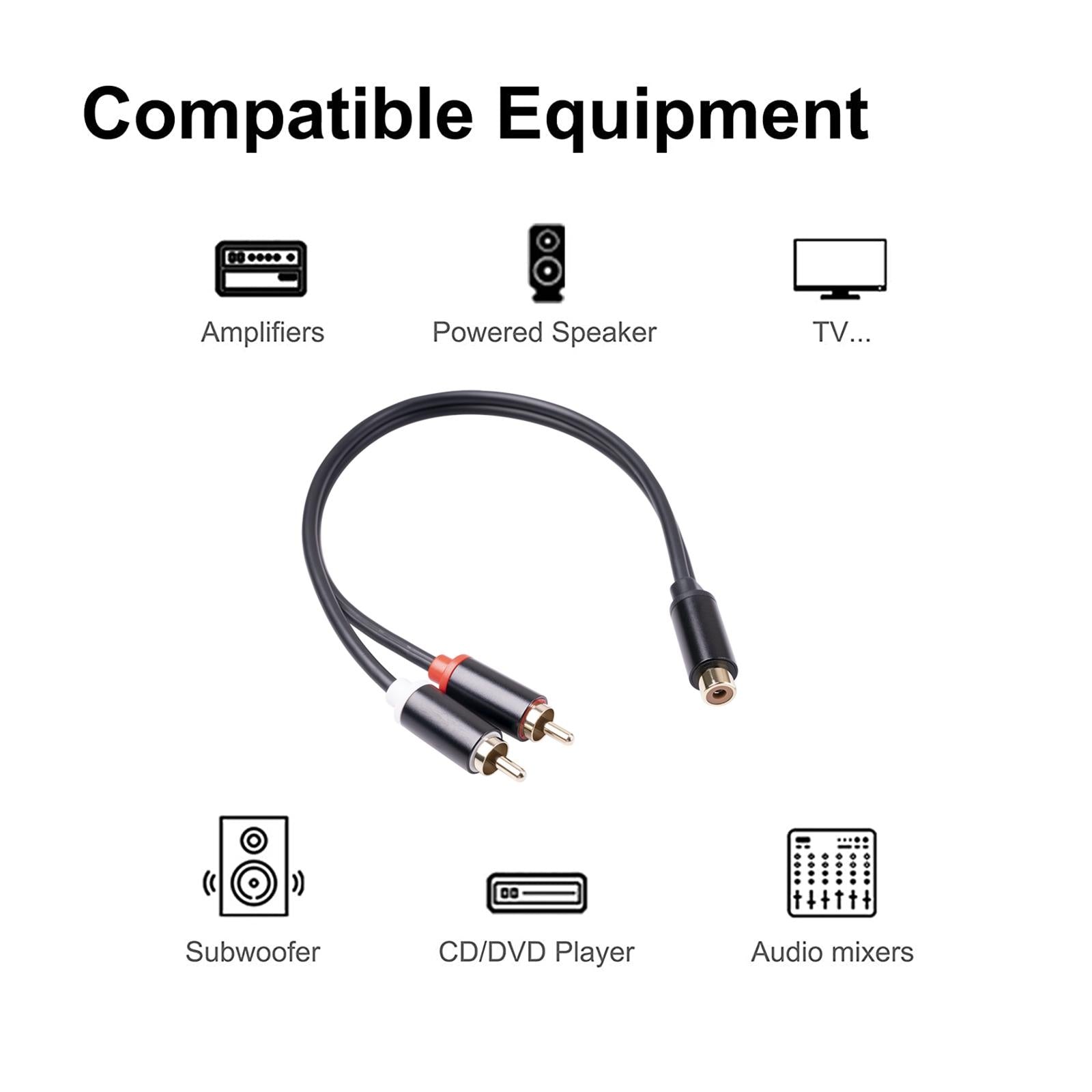 RCA to Dual RCA Cable 11.8 Female to Male 2-Way Transmission for Stereo Female to 2 Male"