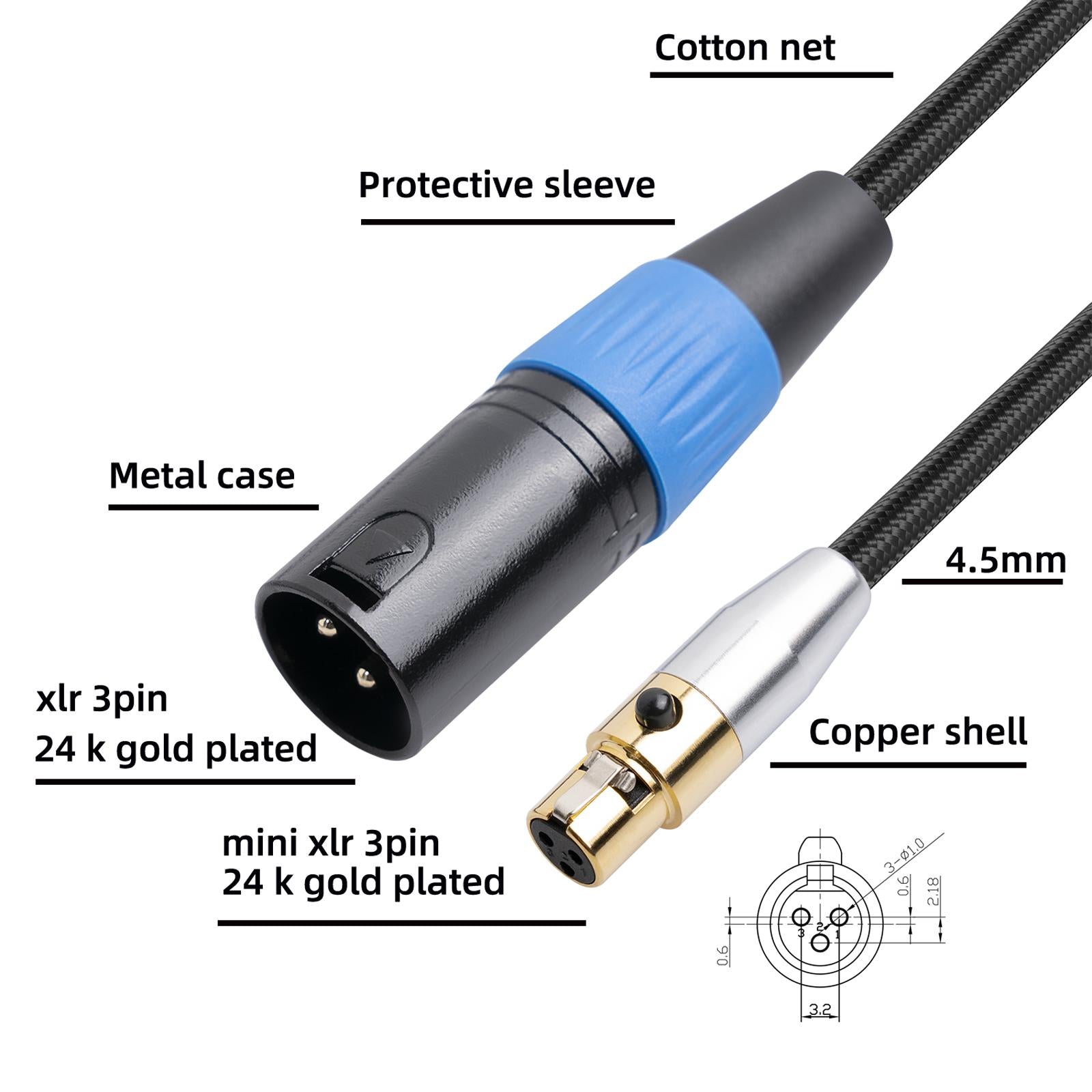 4.5mm MINI XLR Female to XLR Male Stereo Audio Adapter Cable Mini Jack 0.3M