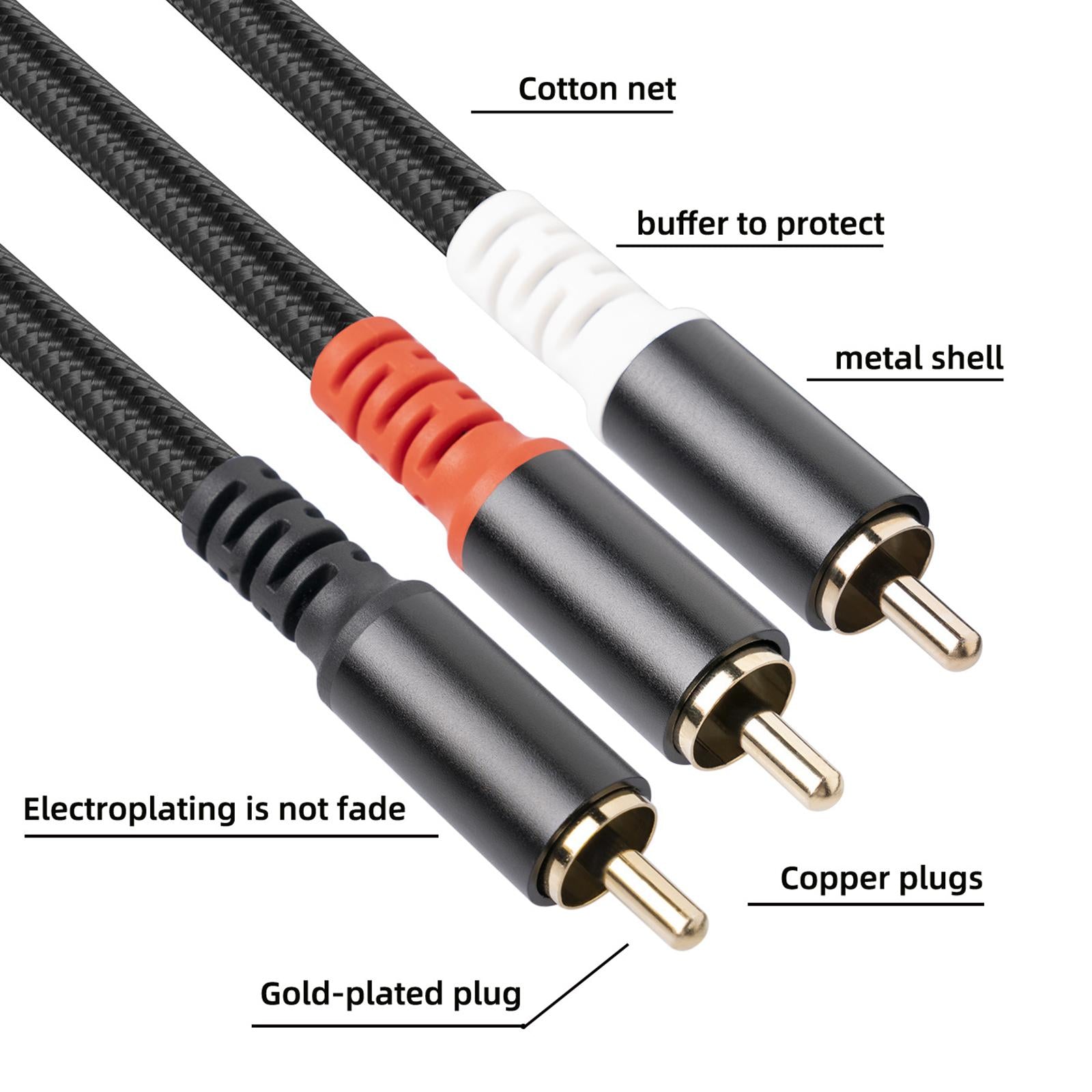 RCA to 2RCA Subwoofer Cable Y Adapter Splitter for Headphone Amplifier 5m