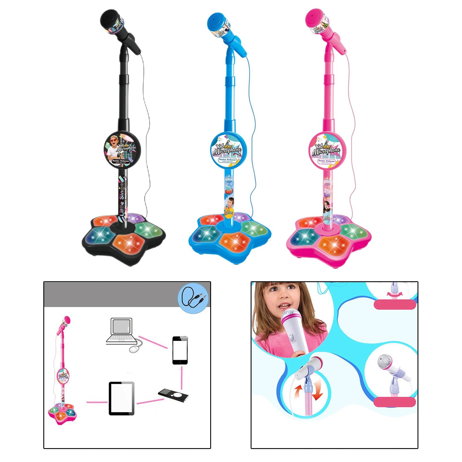 Musical Instrument Wired Microphone Pretend Toy for Story Machine Birthday Black