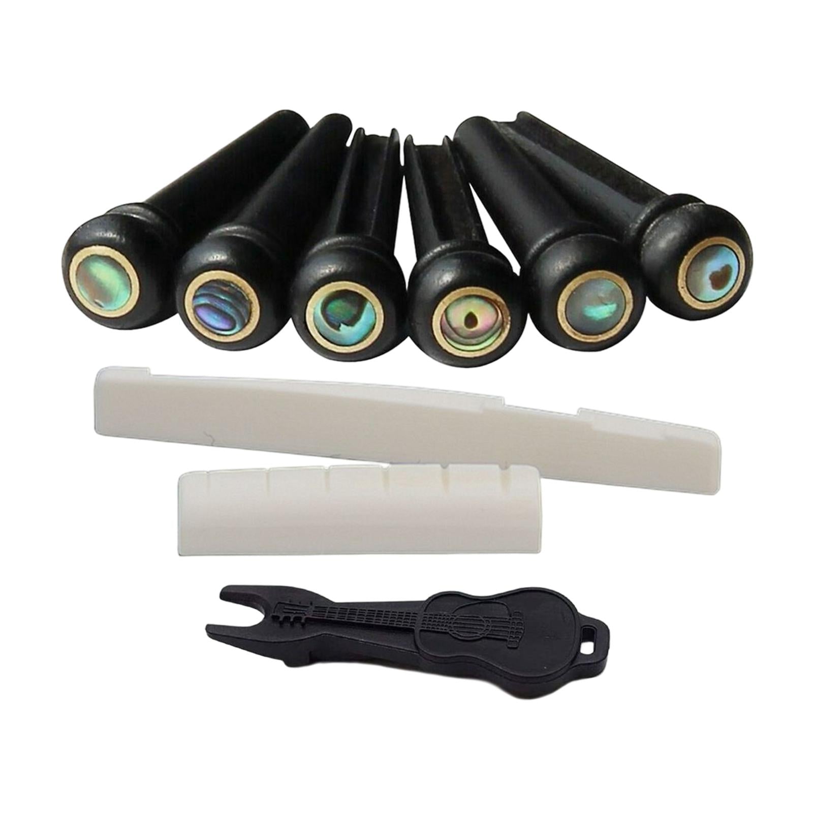 6x Guitar Bridge Pins Saddle Nut Set with Pins Puller for Acoustic Guitar