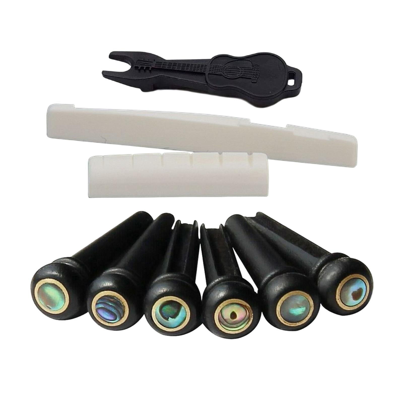 6x Guitar Bridge Pins Saddle Nut Set with Pins Puller for Acoustic Guitar