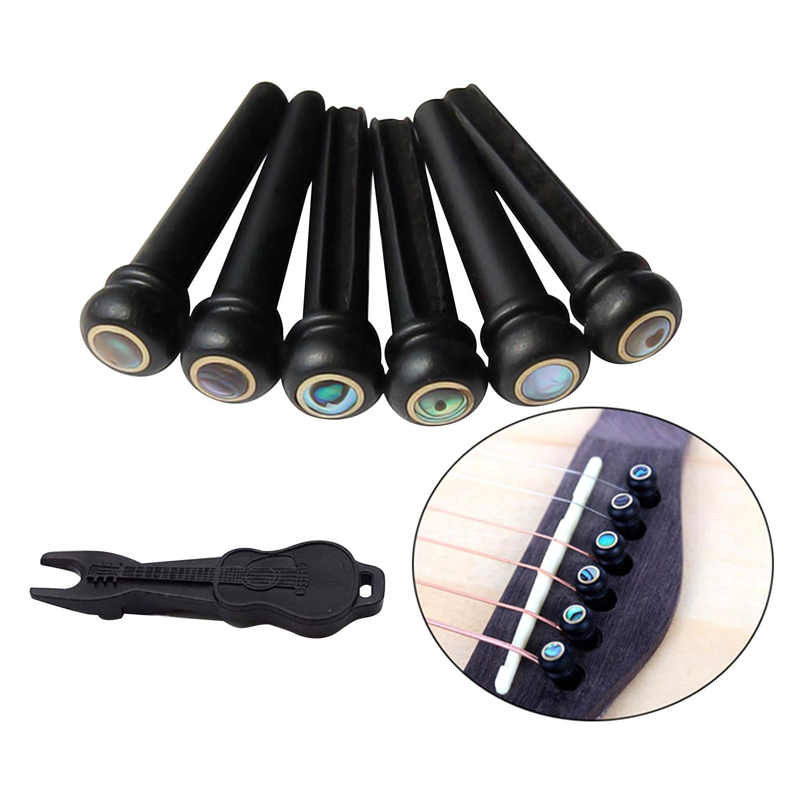 6x Guitar Bridge Pins with Pins Puller for Acoustic Guitar Replacement