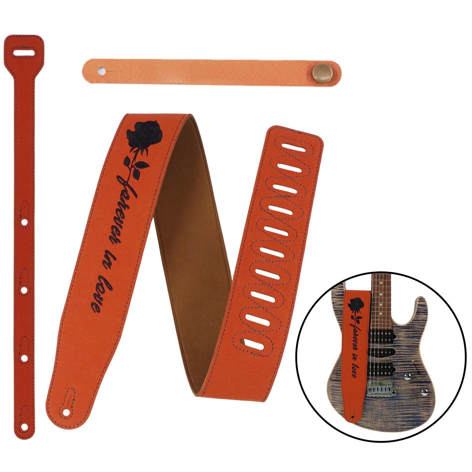 Guitar or Bass Strap Adjustable Size Eco Friendly PU Leather Unisex Brown Rose