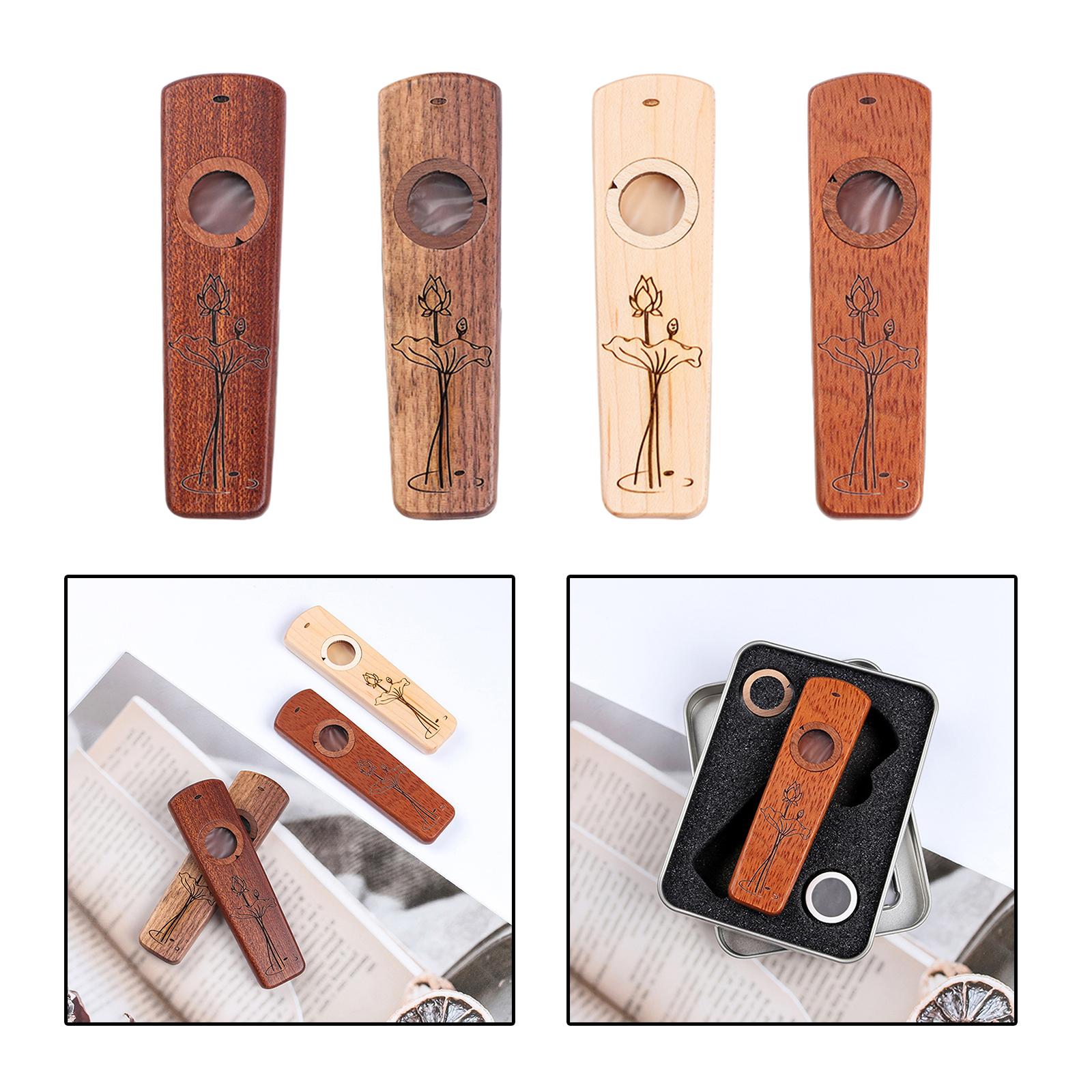 Harmonica Flutes Wind Instrument with Case Wooden Kazoo Wood