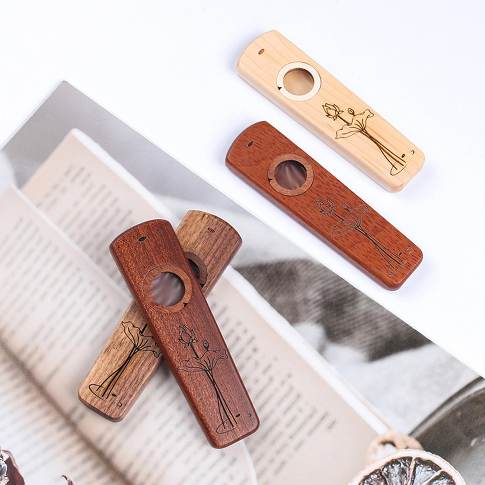Harmonica Flutes Wind Instrument with Case Wooden Kazoo Walnut