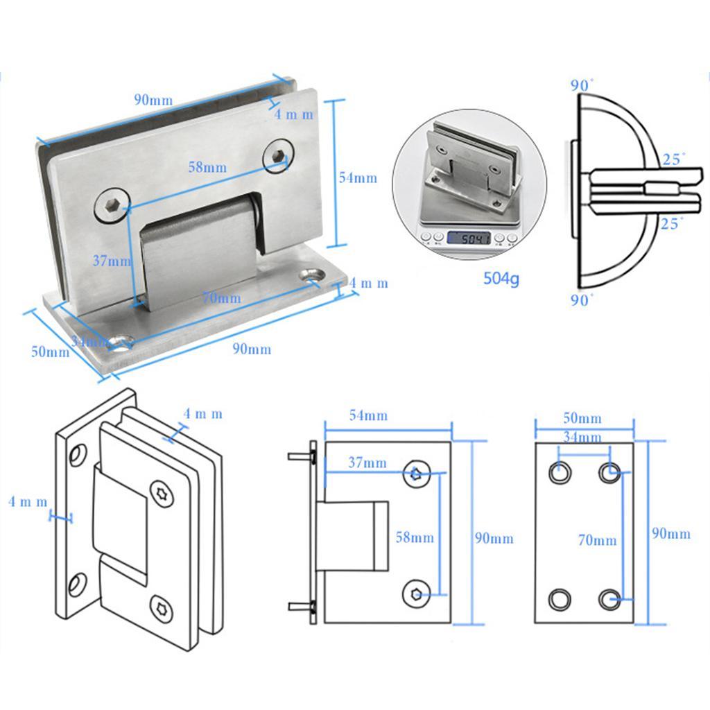 Stainless Steel Shower 90 Degree Shower Door Clamp Glass Hinge Clamps Clip