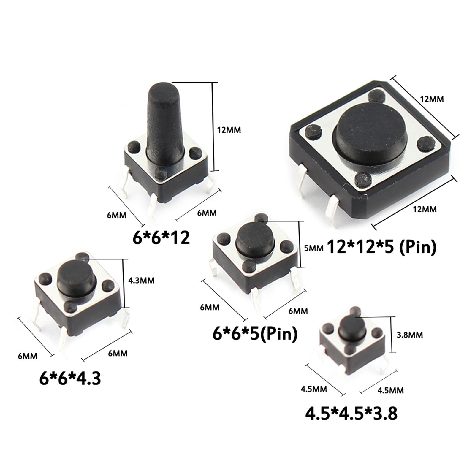25 Values Tactile Push Button Micro Switch Assortment Kit 250PCS(25x10PCS)
