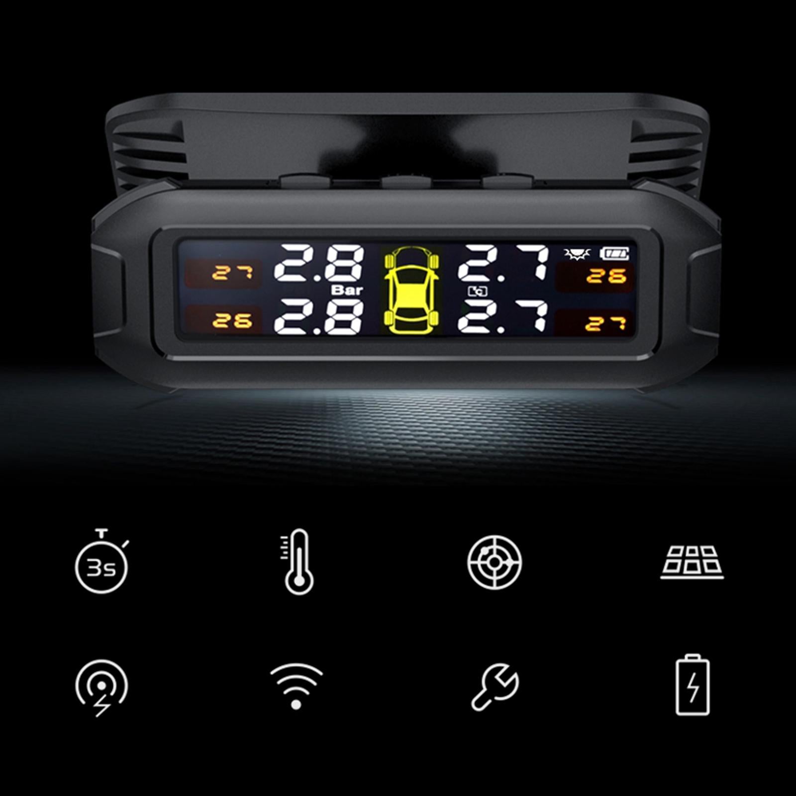 Solar TPMS LCD Car Tire Pressure Monitoring System and 4 External Sensors