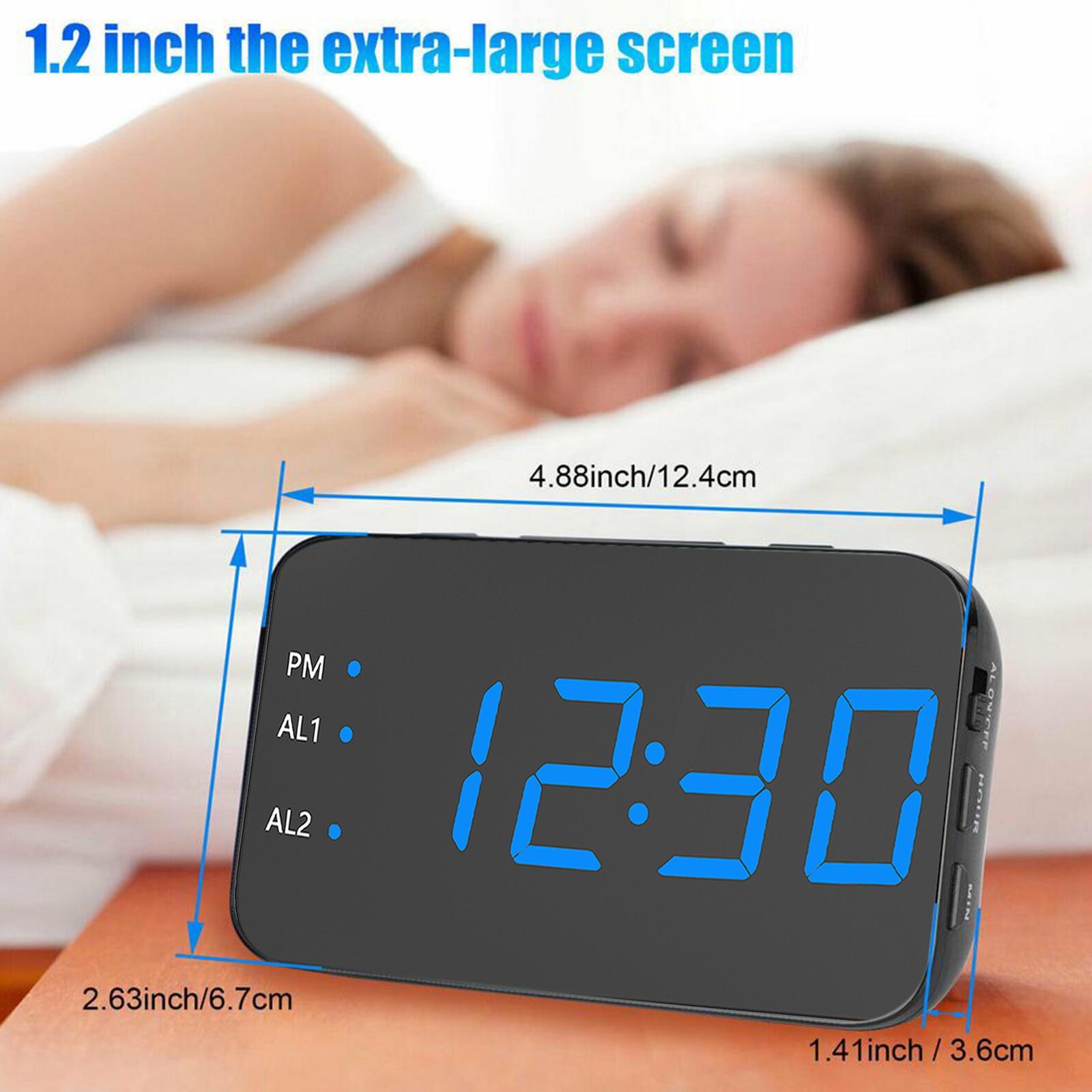 Digital Alarm Clock Led LED Display Snooze Desk Temperature Display Blue