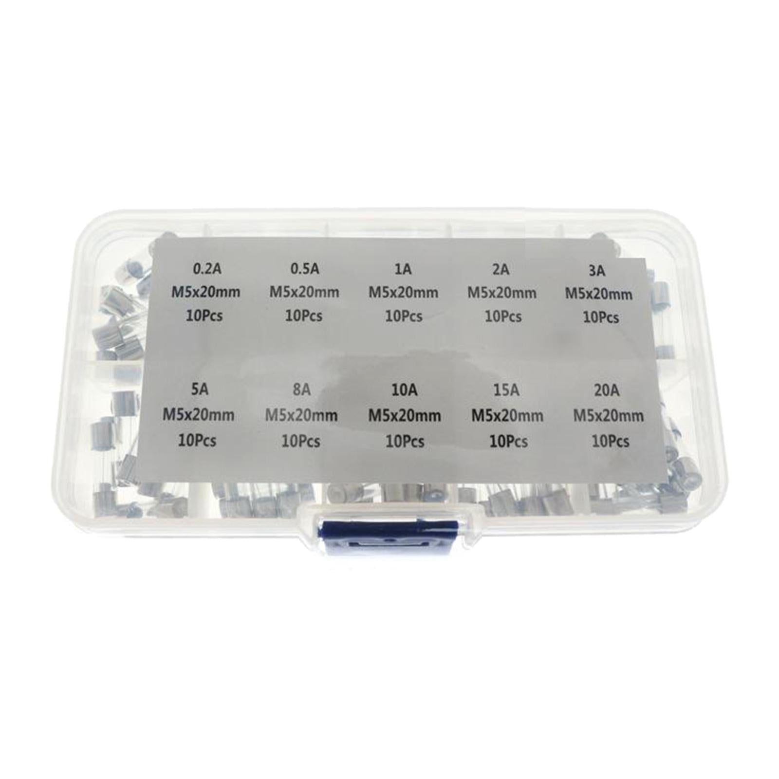 100pcs 1A 5V Quick Blow Fusing Glass Fuse 5X20mm Assortment with Storage Box