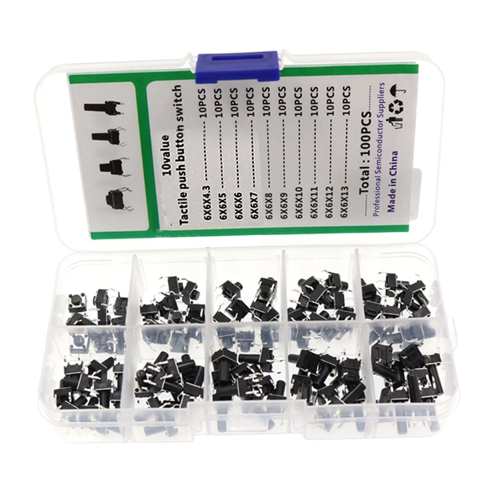 Set of 100 Micro Momentary Tactile Tact Push Button Switch Kit Storage Box