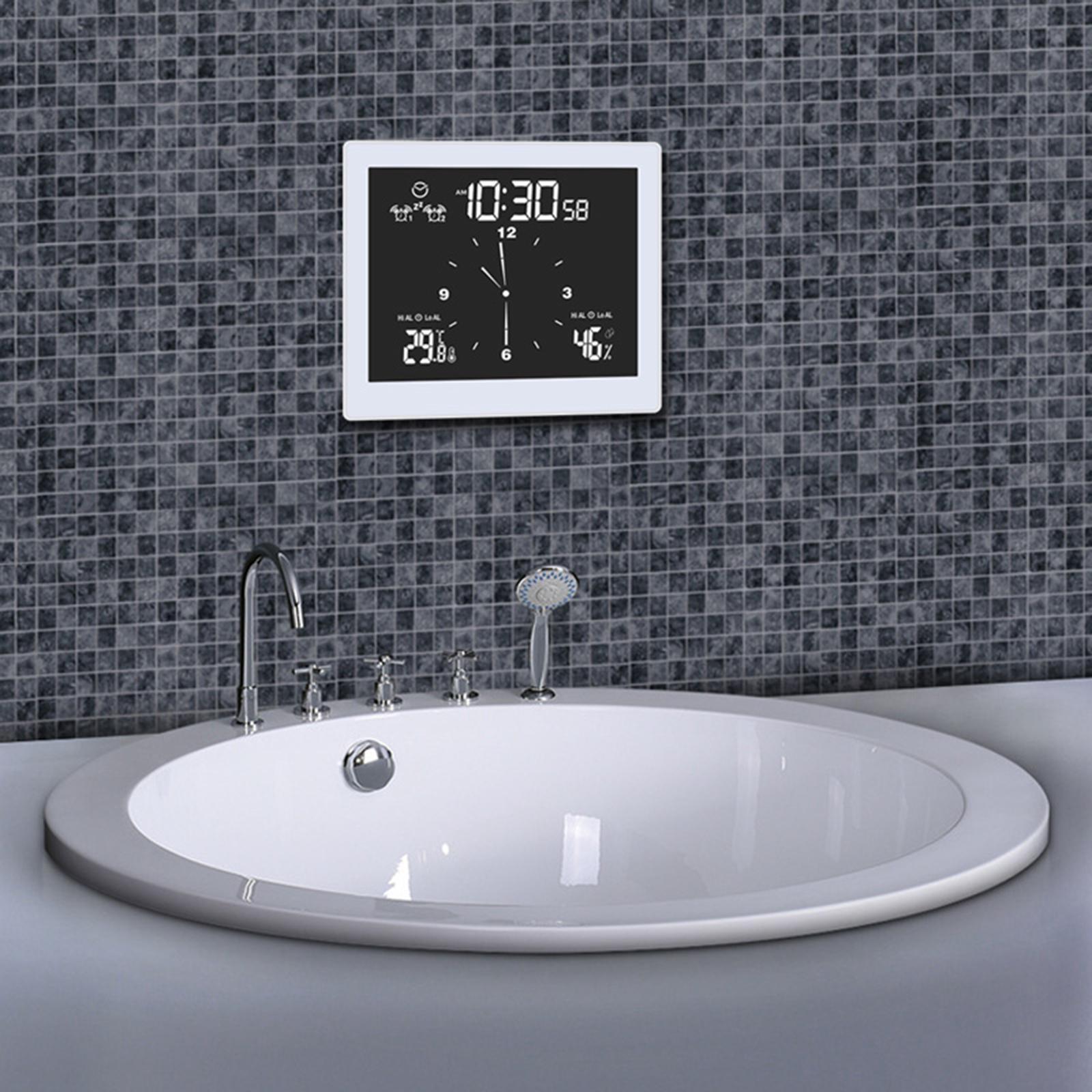 Desktop Wall Digital LCD Shower Clock Humidity Temperature LCD Display White