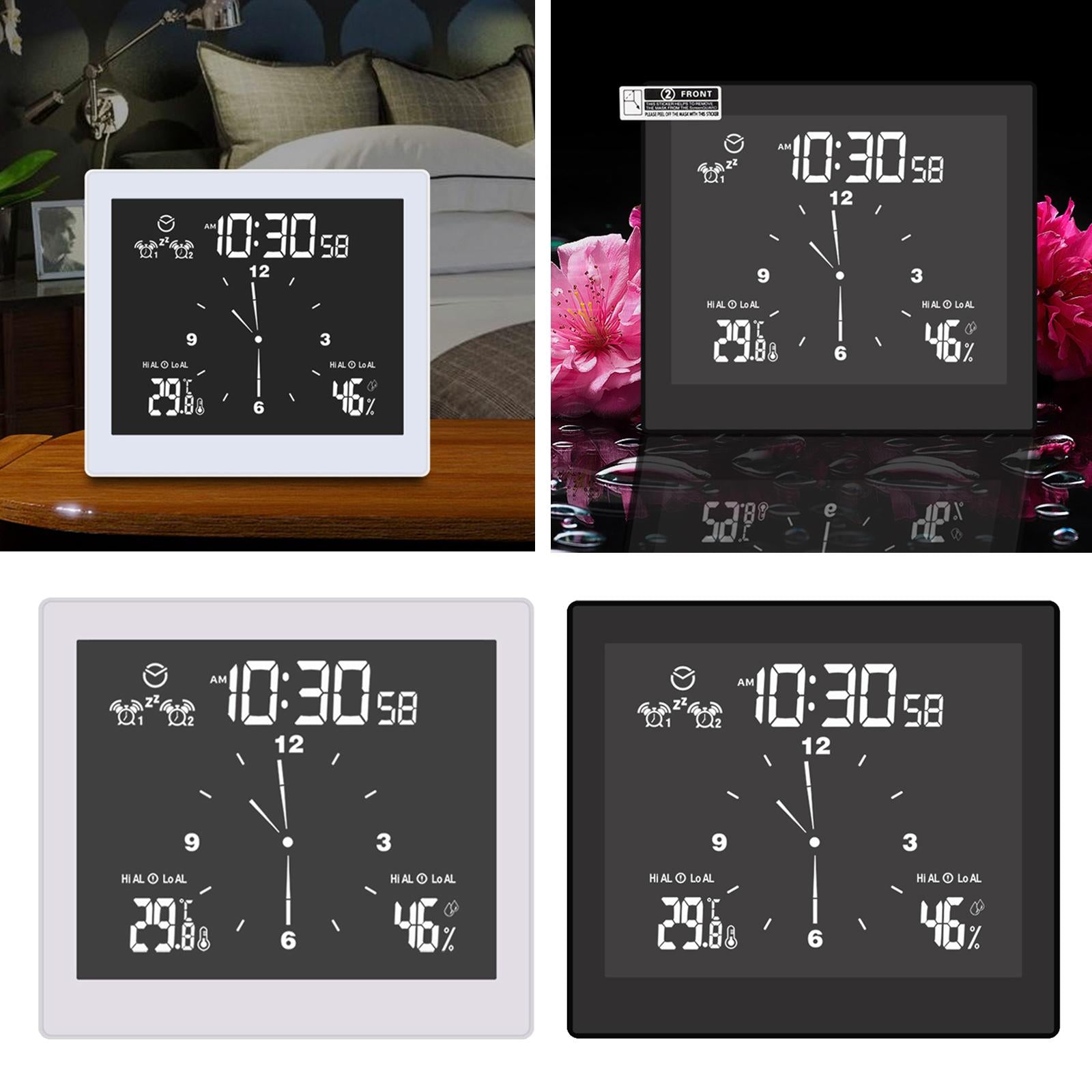 Desktop Wall Digital LCD Shower Clock Humidity Temperature LCD Display White