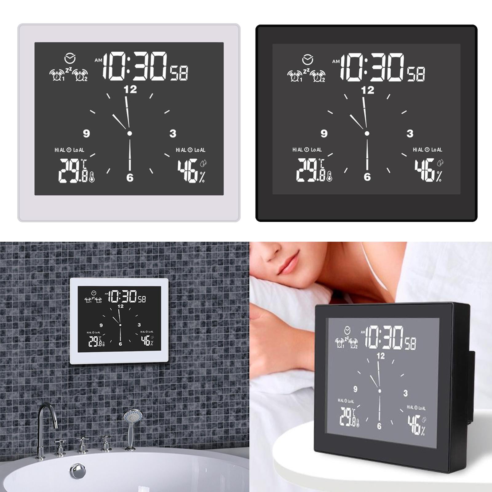 Desktop Wall Digital LCD Shower Clock Humidity Temperature LCD Display White