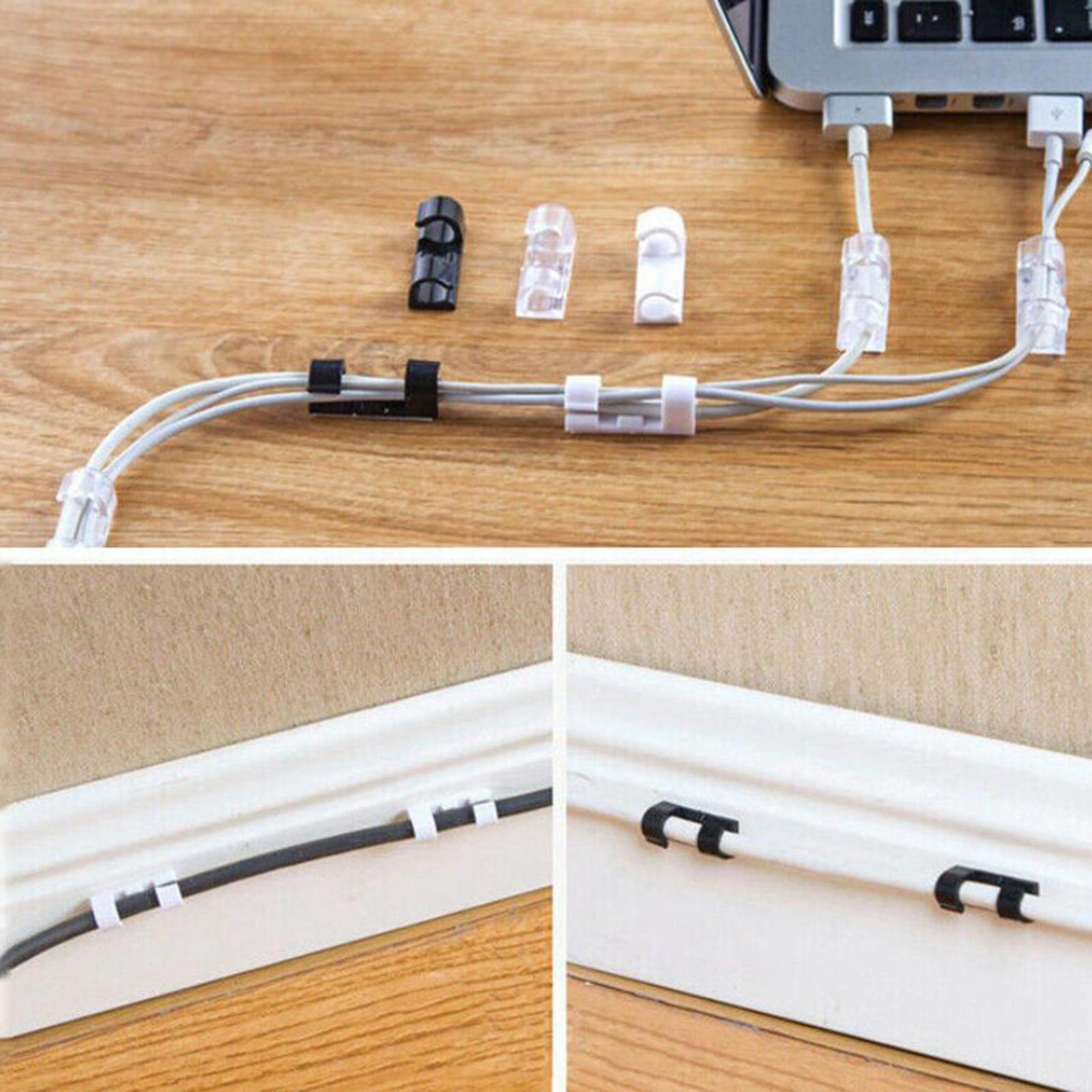 20x Cable Clips Cable Management Organizer Self Adhesive Cord Holder Black