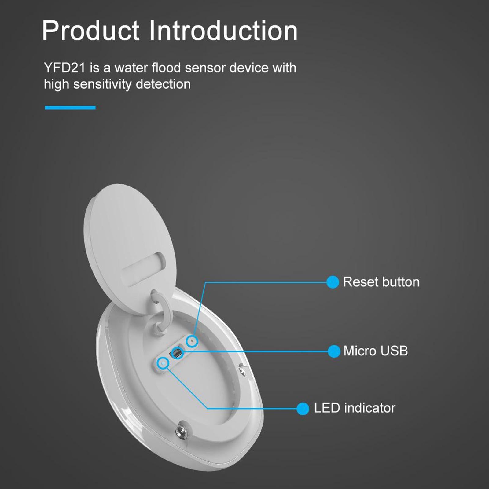 Wireless WiFi Water Immersion Sensor 0.5mm Flood Water Leak Detector