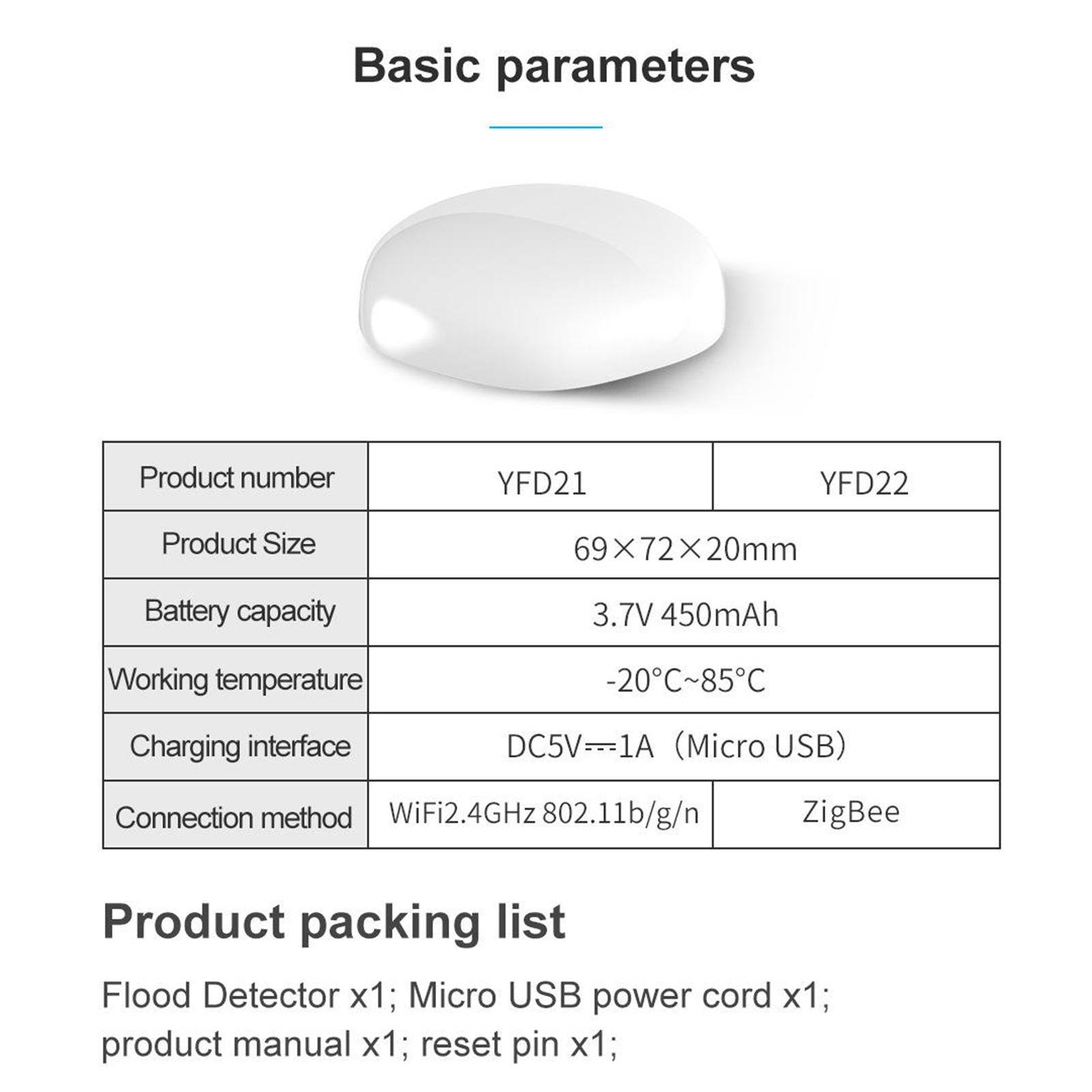 Wireless WiFi Water Immersion Sensor 0.5mm Flood Water Leak Detector