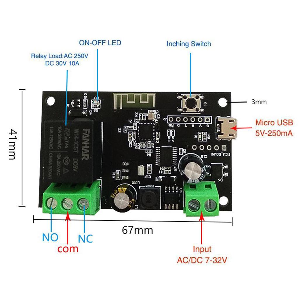 Wireless Inching WiFi Smart Switch Home Relay Module, 5V-32V, Self-locking