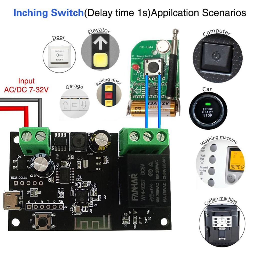 Wireless Inching WiFi Smart Switch Home Relay Module, 5V-32V, Self-locking