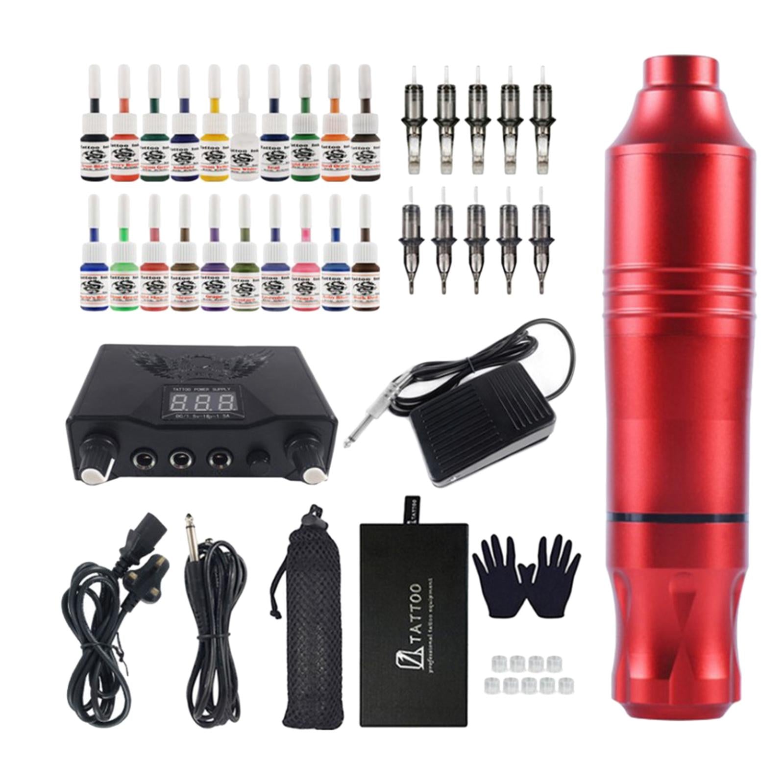 Complete Cartridge Tattoo Machine Pen Rotary Kit Makeup UK Red
