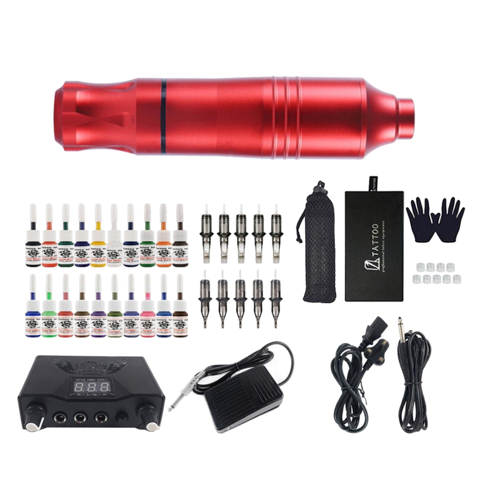 Complete Cartridge Tattoo Machine Pen Rotary Kit Makeup UK Red