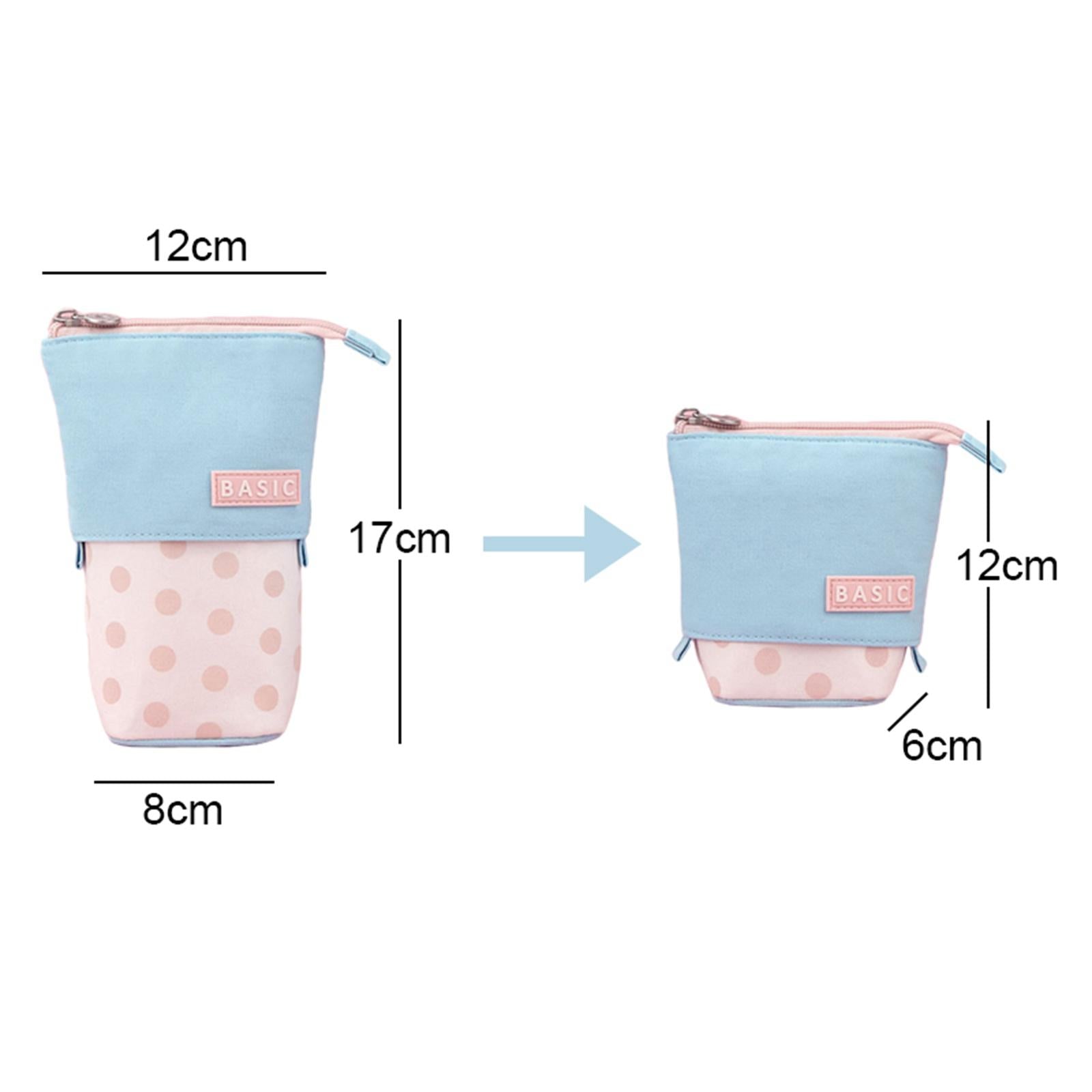 Pencil Telescopic Holder Bag Portable Canvas Cosmetic Pouch Pink Wave Point