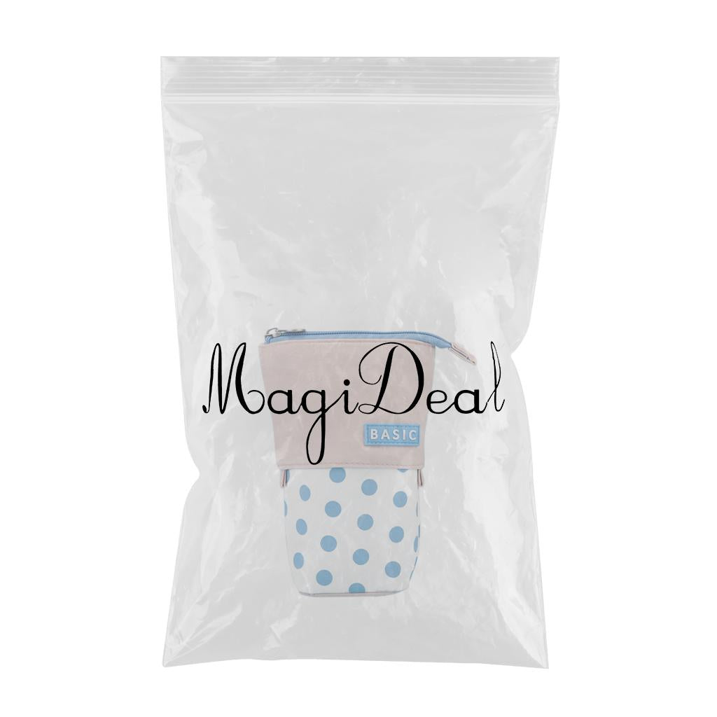 Pencil Telescopic Holder Bag Portable Canvas Cosmetic Pouch Blue Wave Point