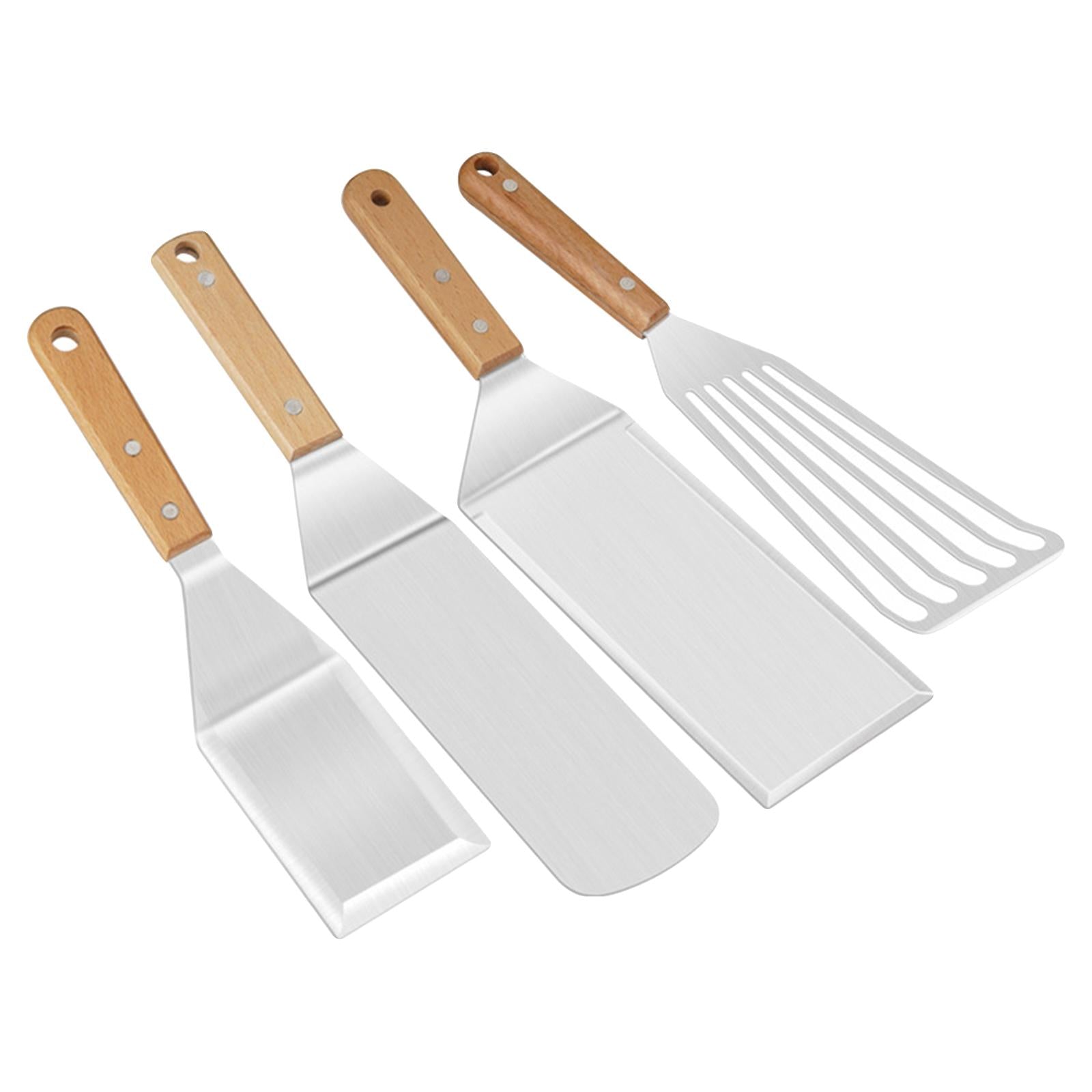 Metal Grill Spatula & Scraper Set Wooden Handle for Cutlets Cooking Baking 4pcs