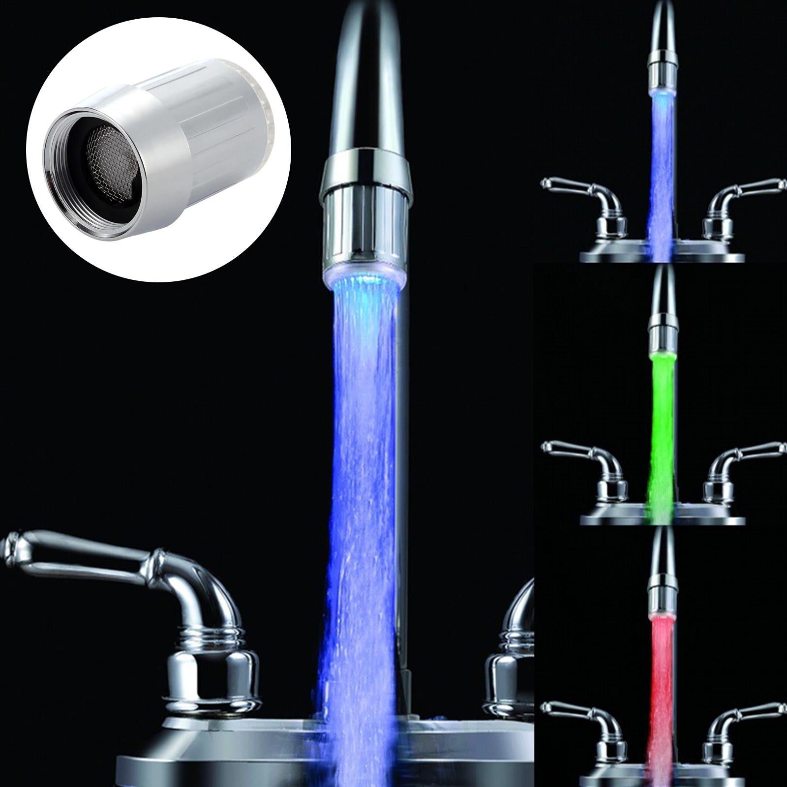 LED 3 Colors Changing Temperature Sensor Light Glow Water Faucet Stream Tap