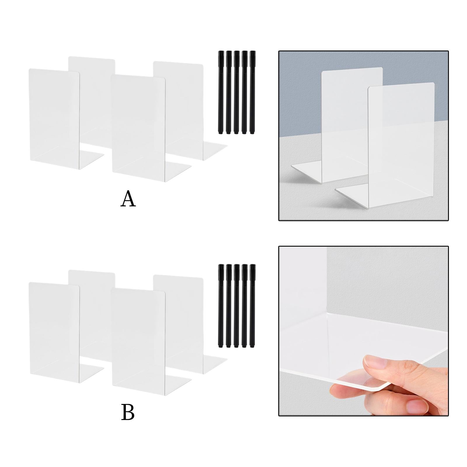 4Pcs Bookends for Shelves Book Divider Heavy Duty Book Ends for School Transparent