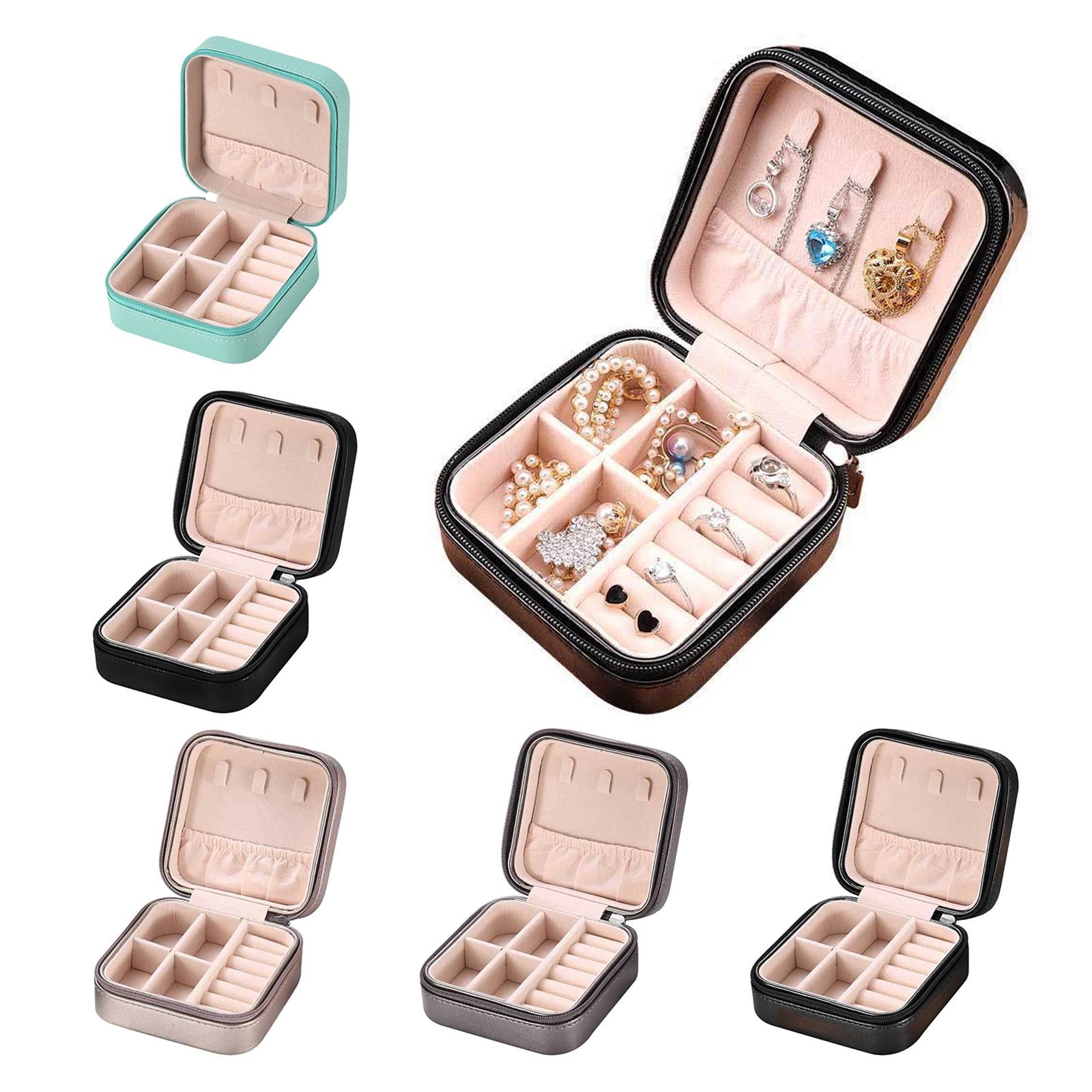 Small Travel Jewelry Organizer Compartment Leather Waterproof for Gift Blue