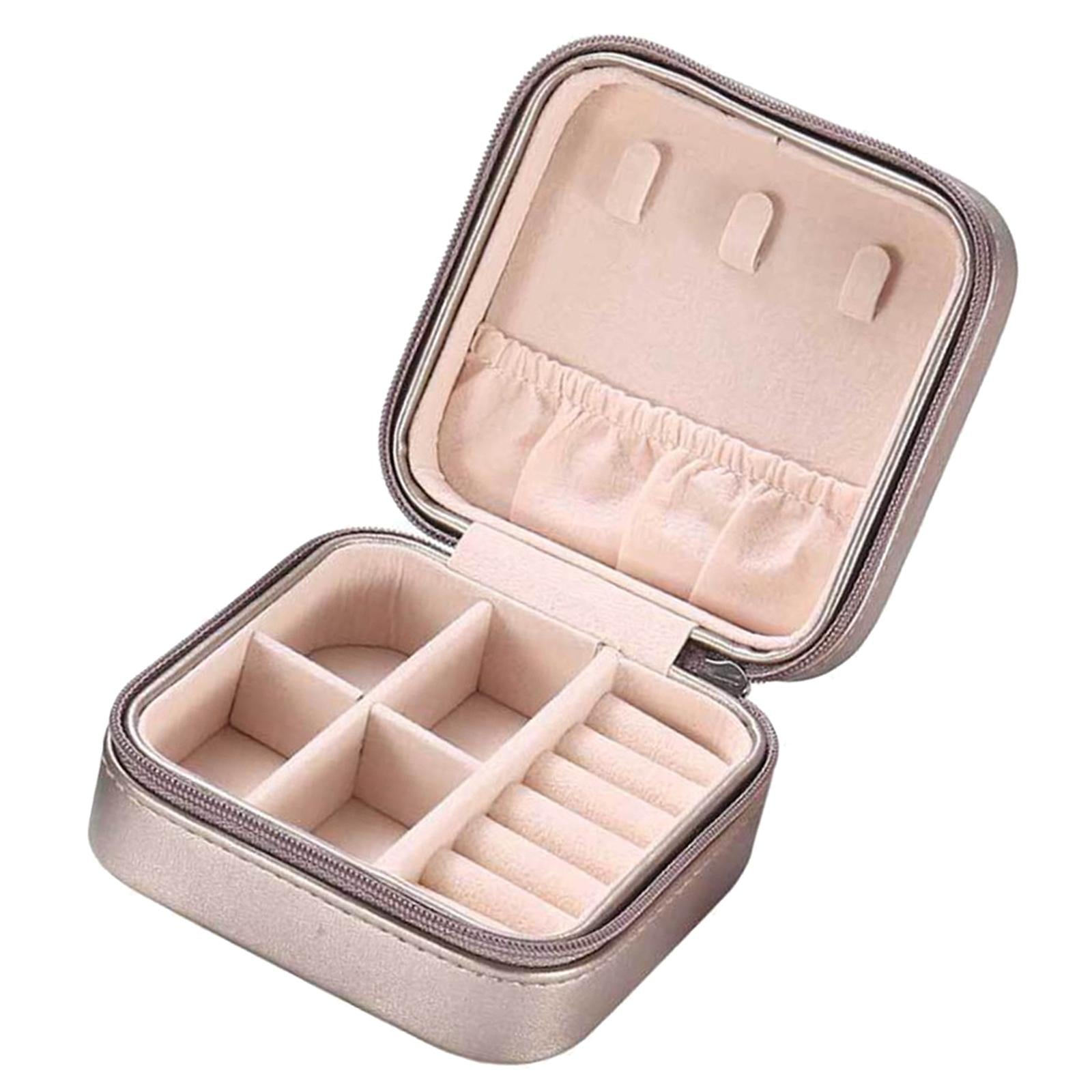 Small Travel Jewelry Organizer Compartment Leather Waterproof for Gift Champagne gold