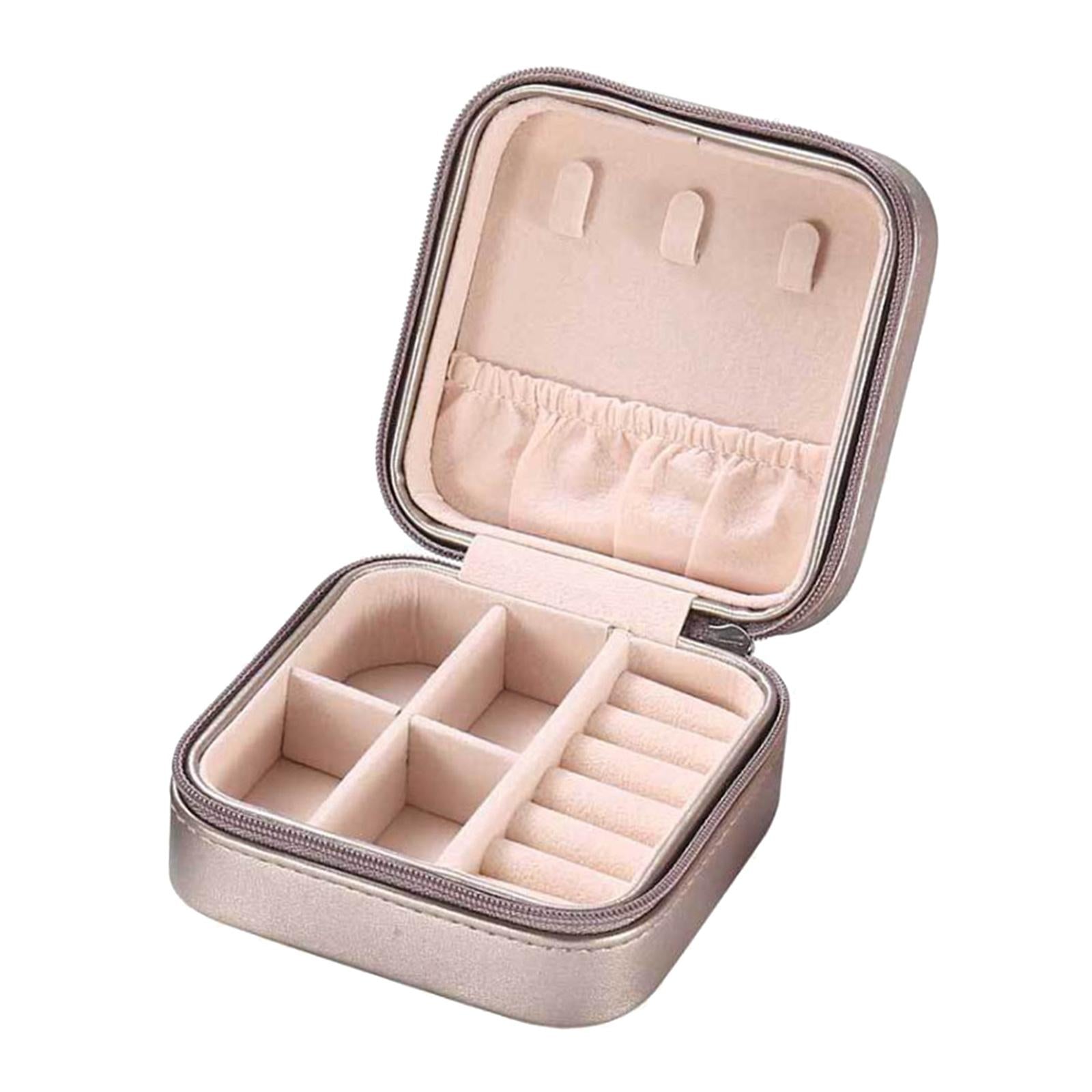 Small Travel Jewelry Organizer Compartment Leather Waterproof for Gift Champagne gold